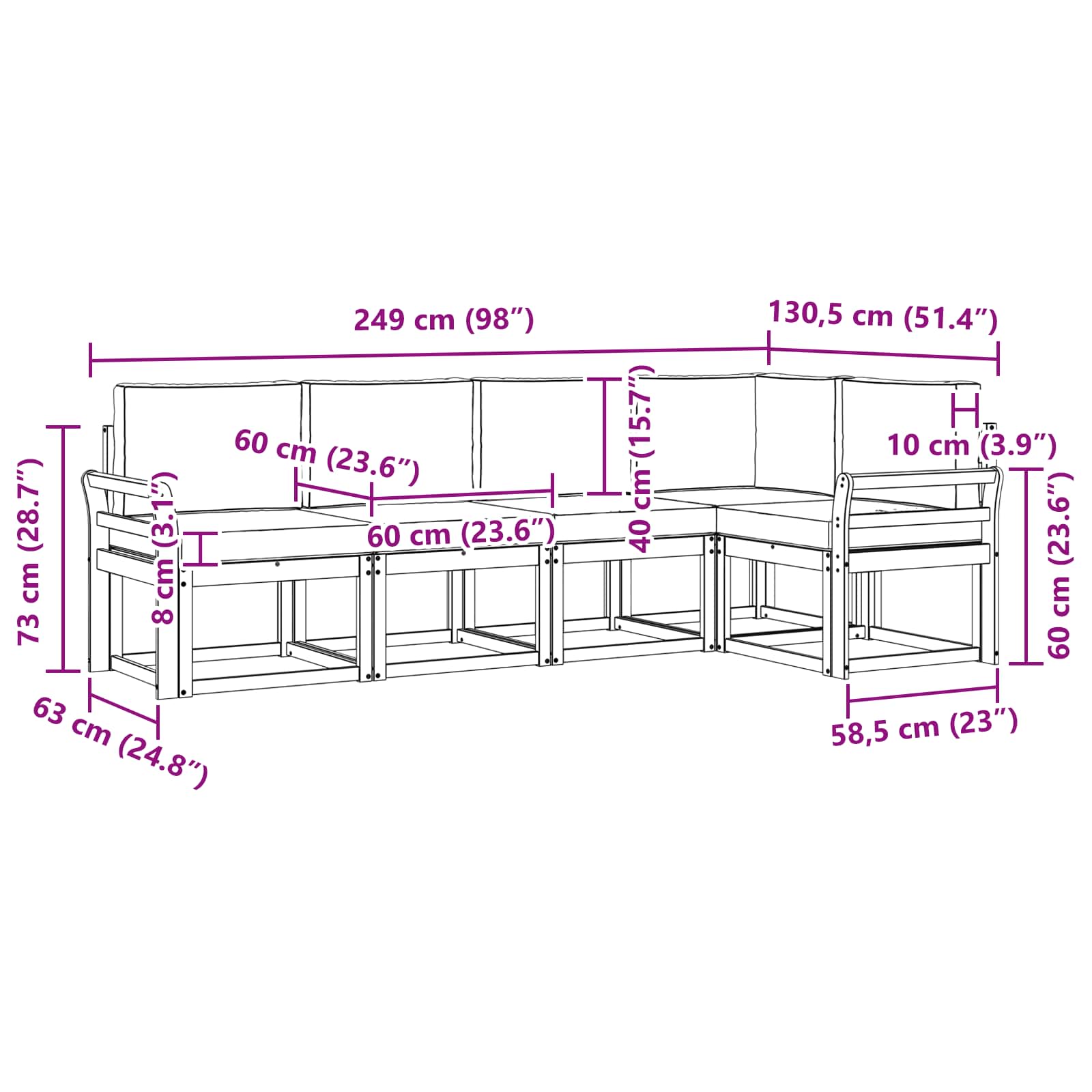 Set vanjskih sofa s jastukom 5 pcs Prirodna i svijetlo siva