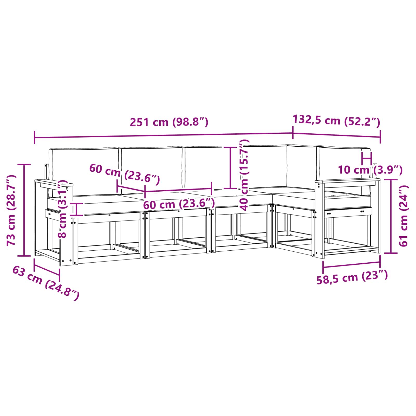 Set vanjskih sofa s jastukom 5 pcs Prirodna i svijetlo siva