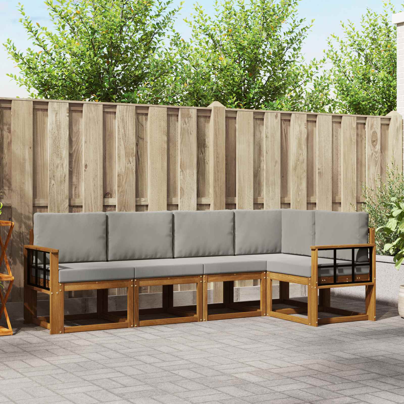 Set vanjskih sofa s jastukom 5 pcs Prirodna i svijetlo siva