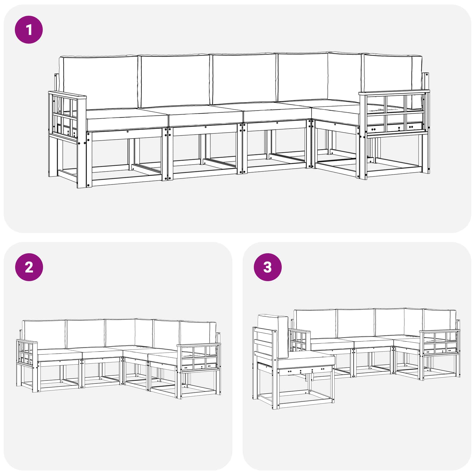 Set vanjskih sofa s jastukom 5 pcs Prirodna i svijetlo siva