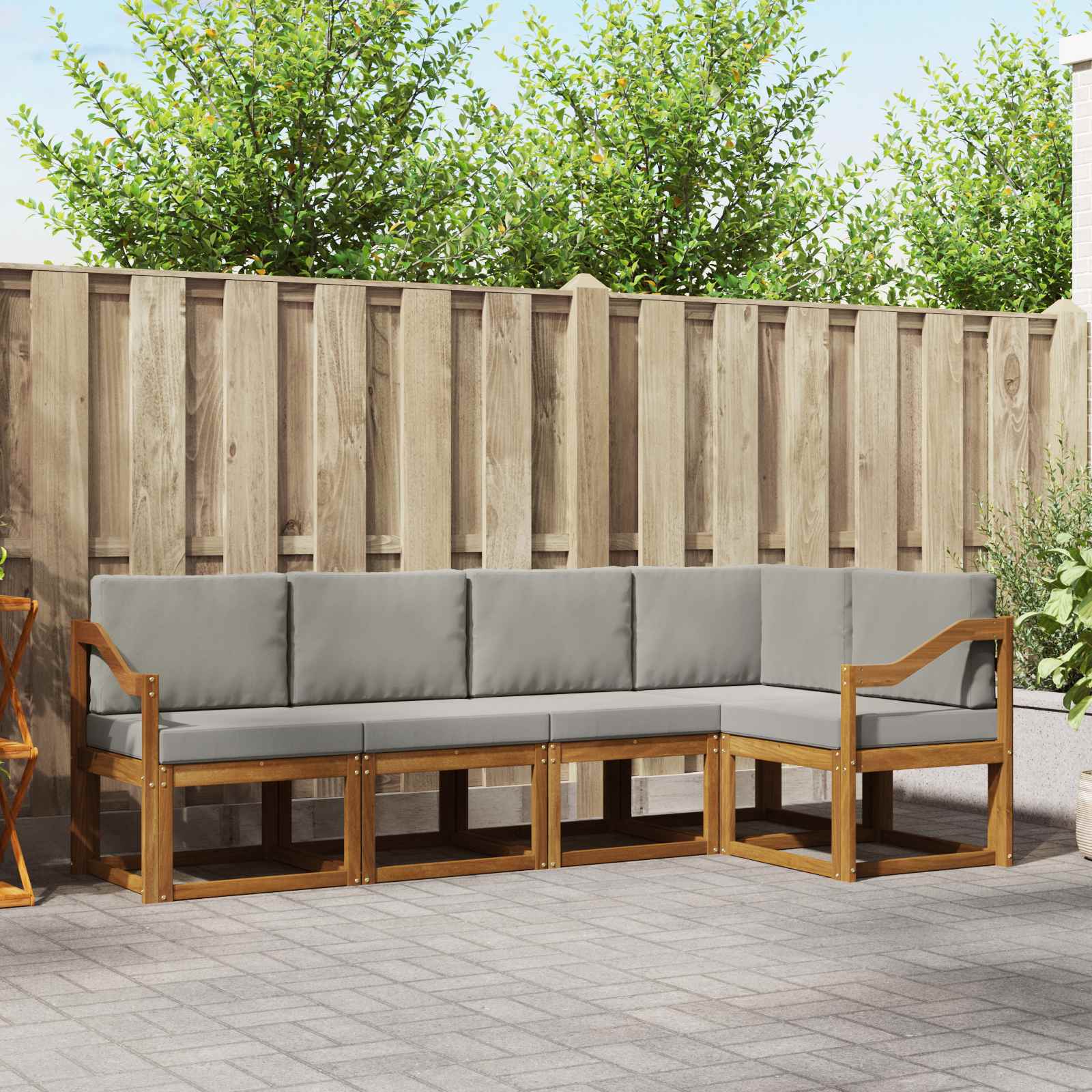 Set vanjskih sofa s jastukom 5 pcs Prirodna i svijetlo siva