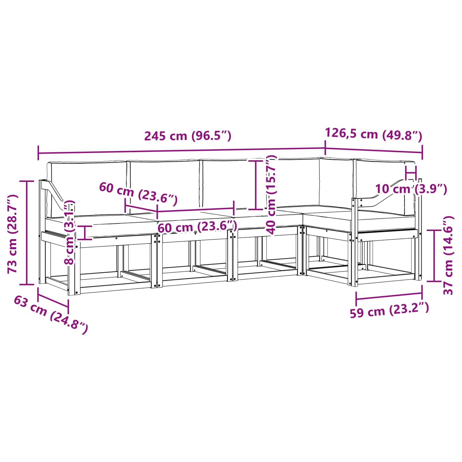 Set vanjskih sofa s jastukom 5 pcs Prirodna i svijetlo siva