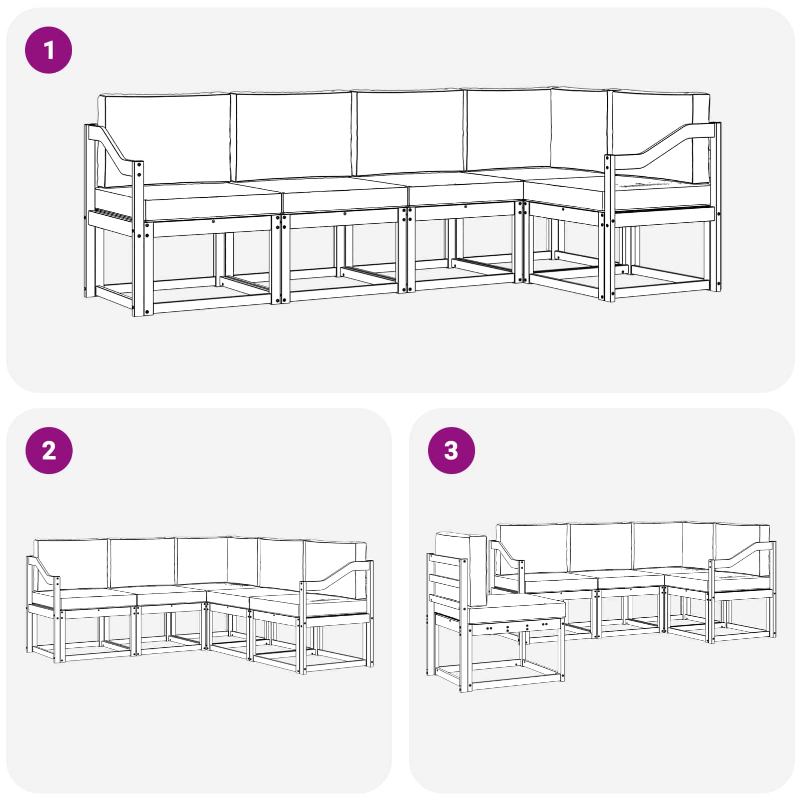 Set vanjskih sofa s jastukom 5 pcs Prirodna i svijetlo siva