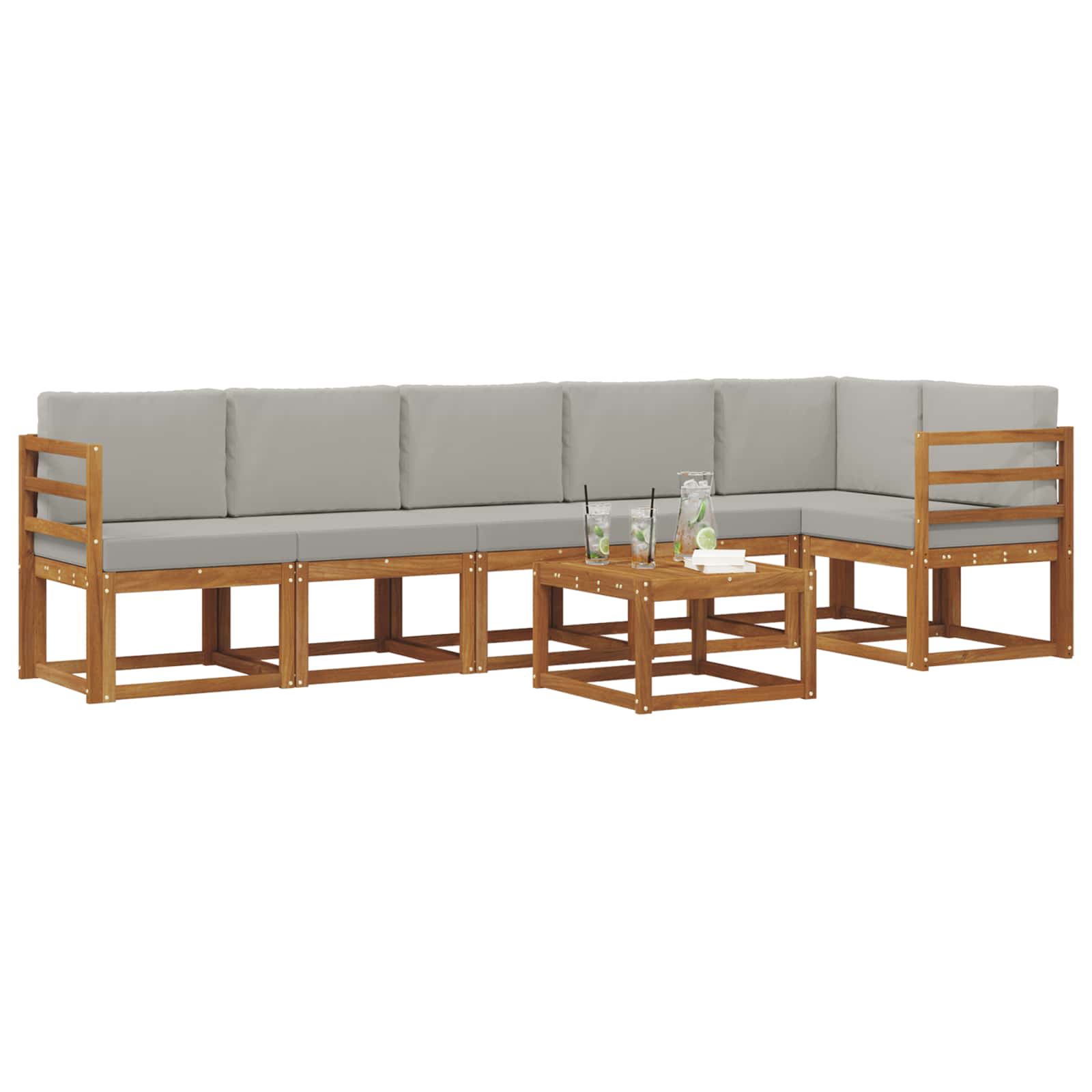 Set vanjskih sofa s jastukom 7 pcs Prirodna i svijetlo siva