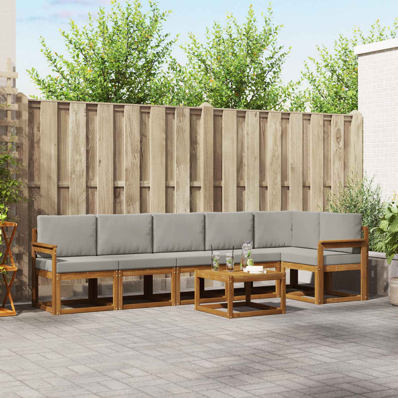 Set vanjskih sofa s jastukom 7 pcs Prirodna i svijetlo siva