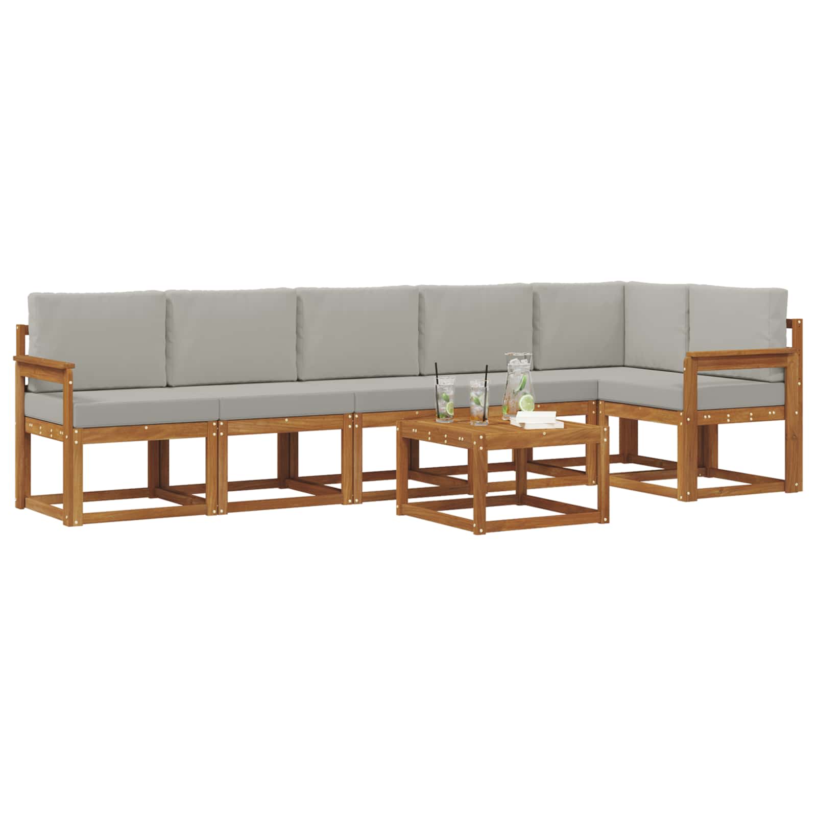 Set vanjskih sofa s jastukom 7 pcs Prirodna i svijetlo siva