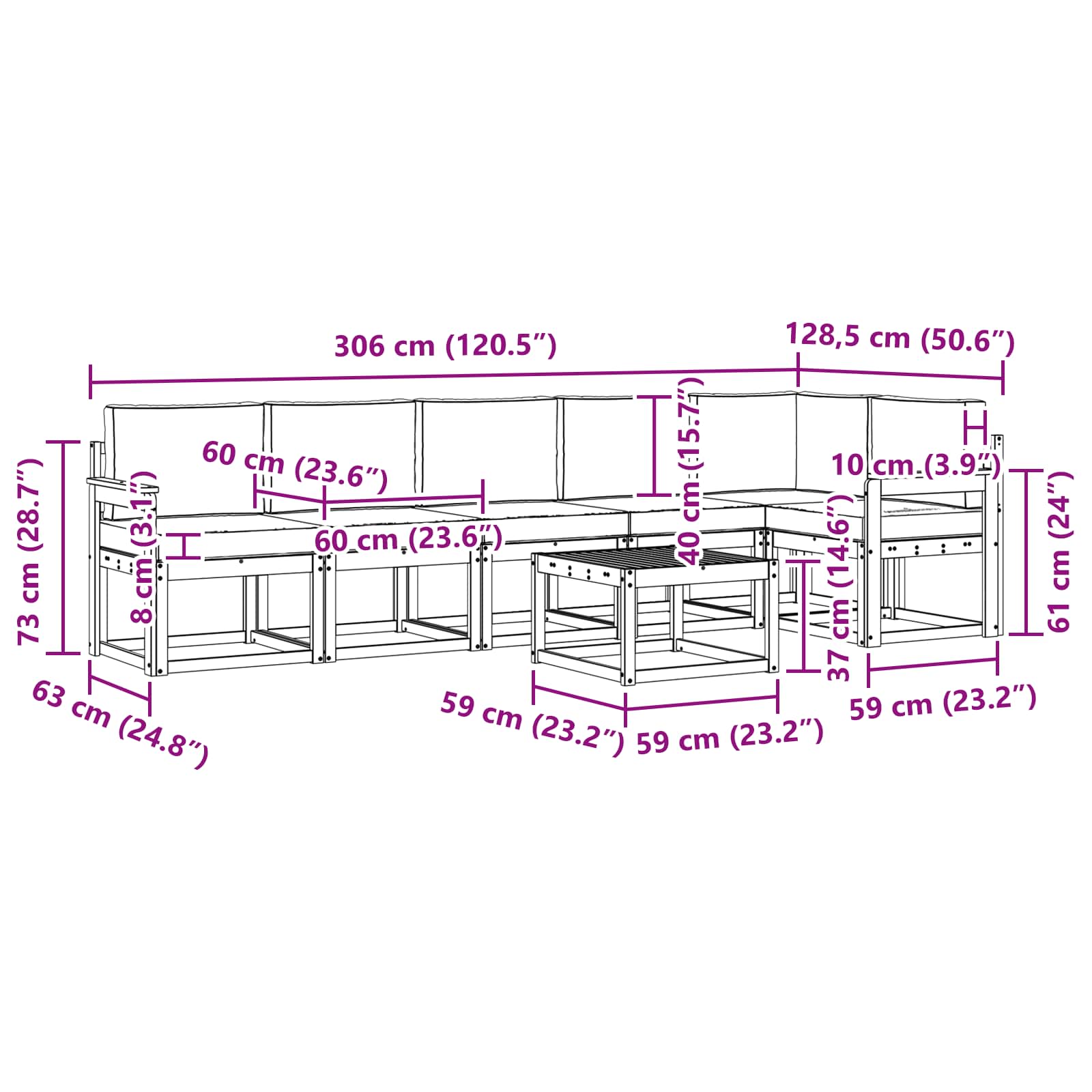Set vanjskih sofa s jastukom 7 pcs Prirodna i svijetlo siva