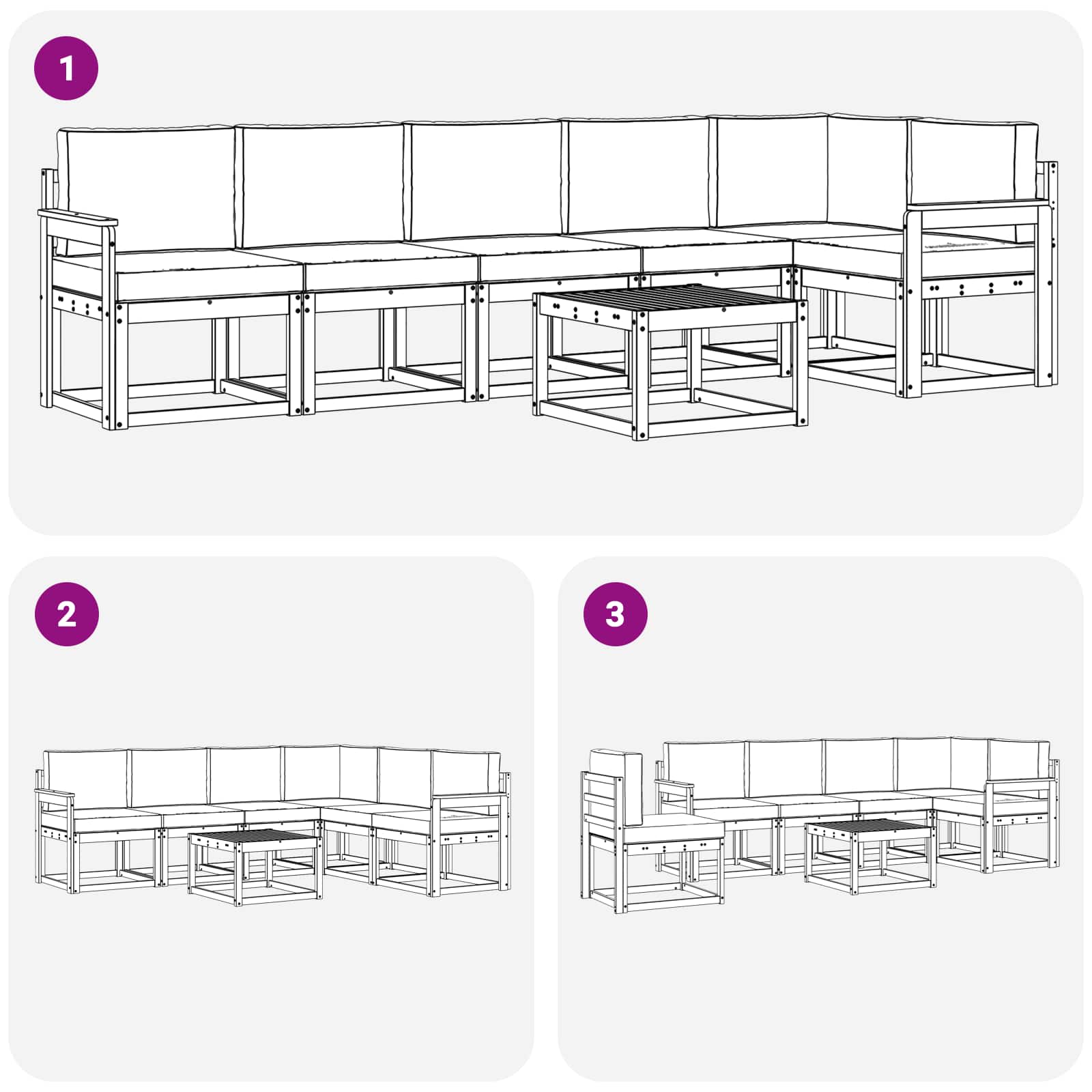 Set vanjskih sofa s jastukom 7 pcs Prirodna i svijetlo siva
