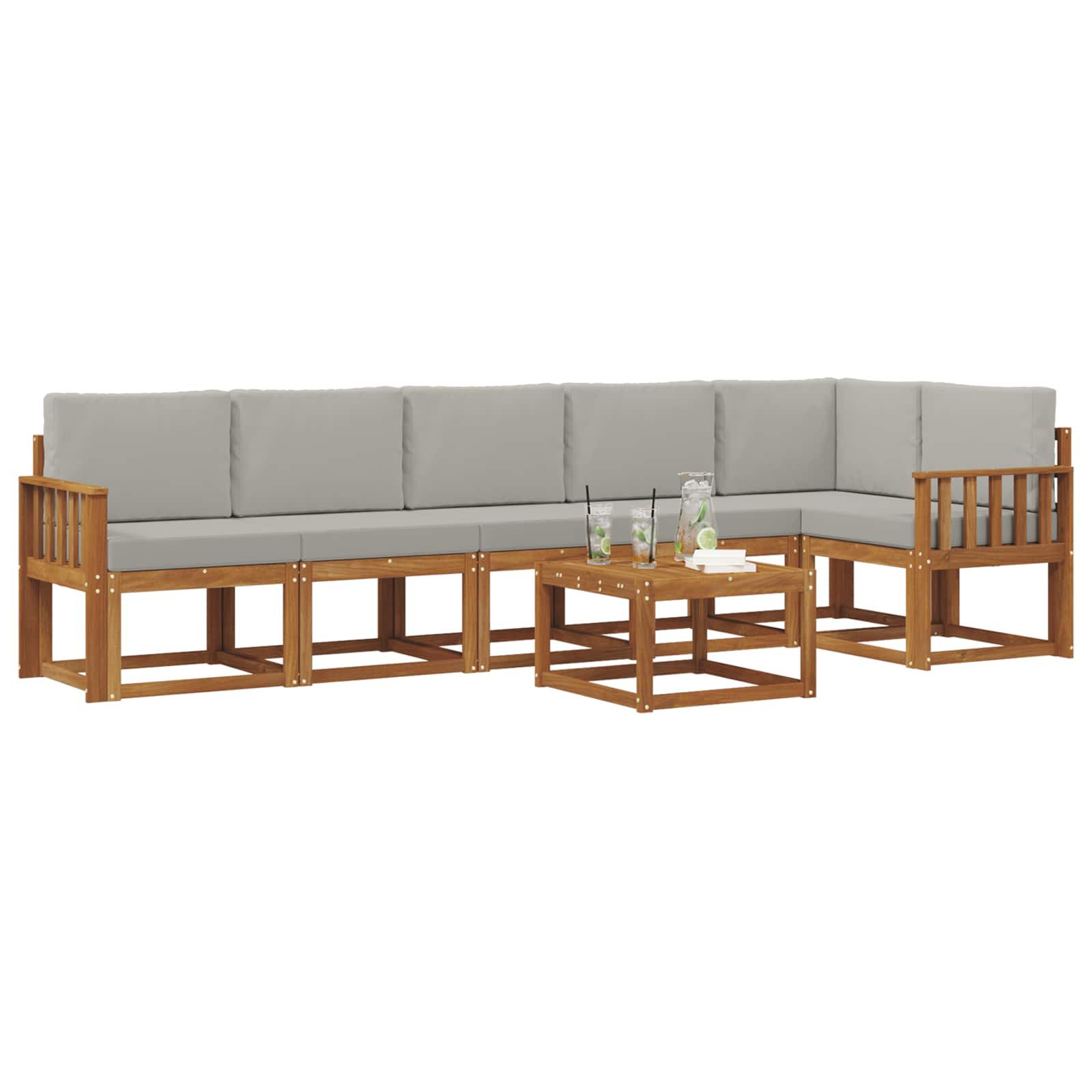 Set vanjskih sofa s jastukom 7 pcs Prirodna i svijetlo siva