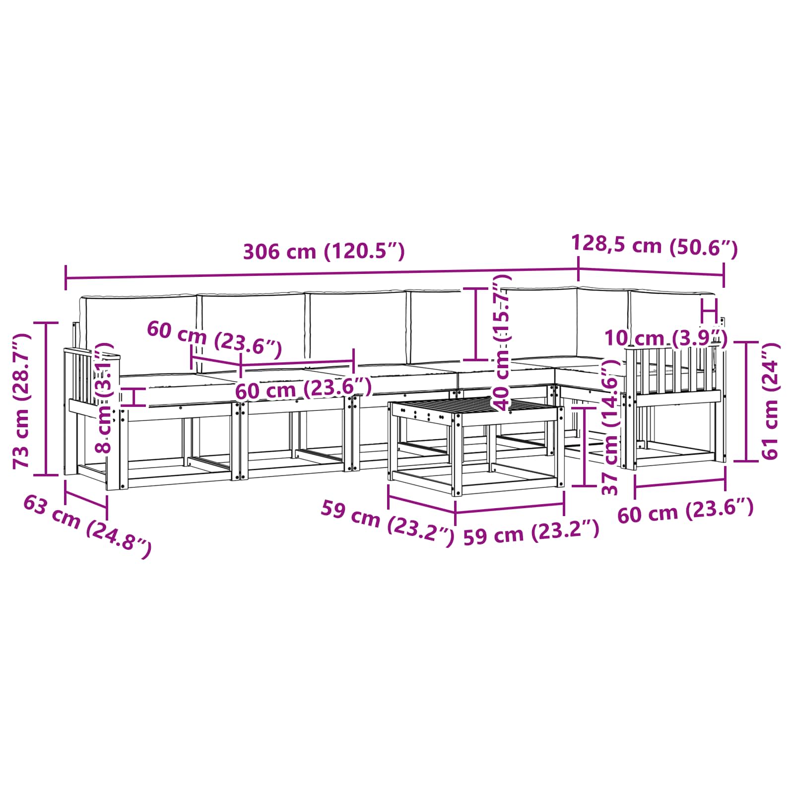 Set vanjskih sofa s jastukom 7 pcs Prirodna i svijetlo siva