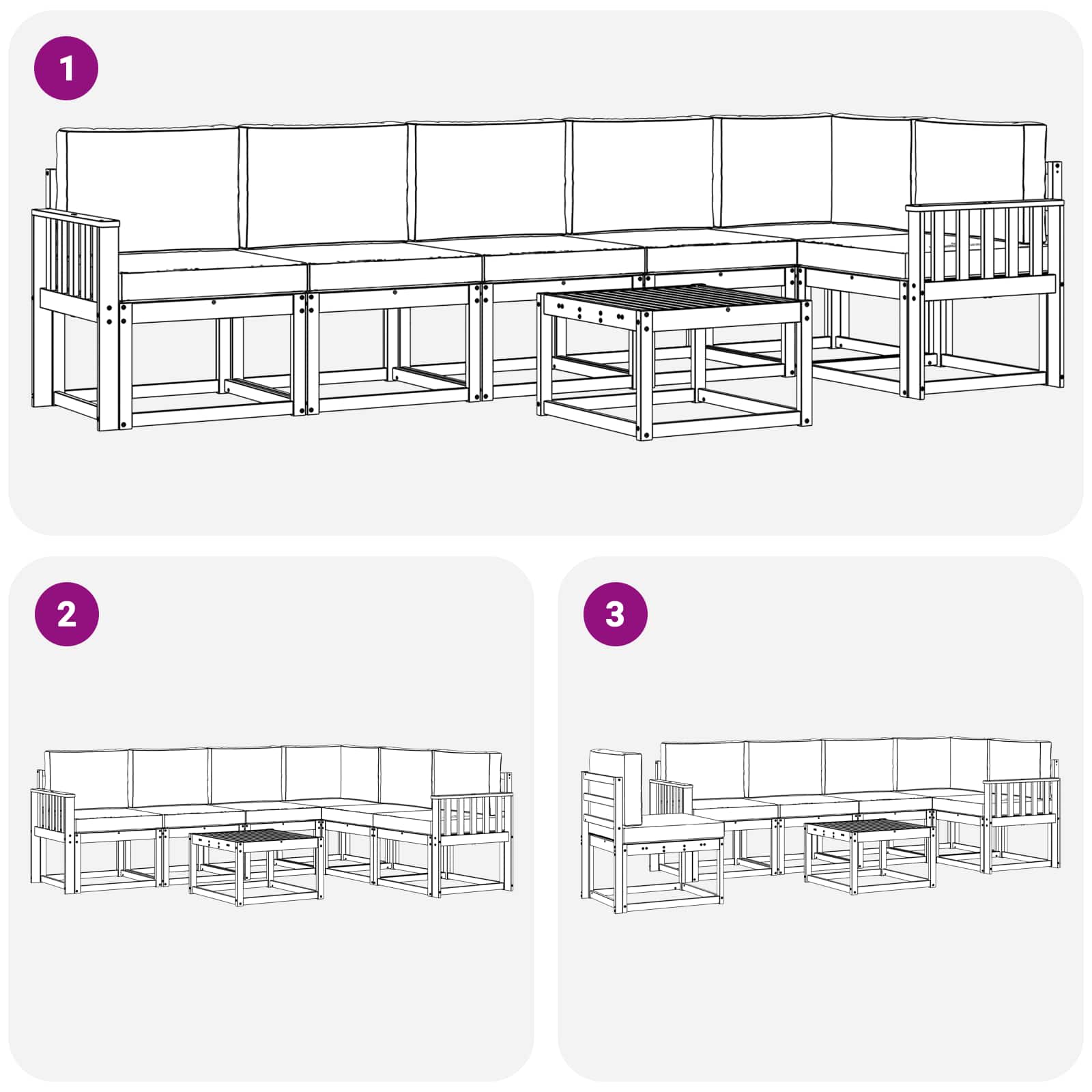 Set vanjskih sofa s jastukom 7 pcs Prirodna i svijetlo siva