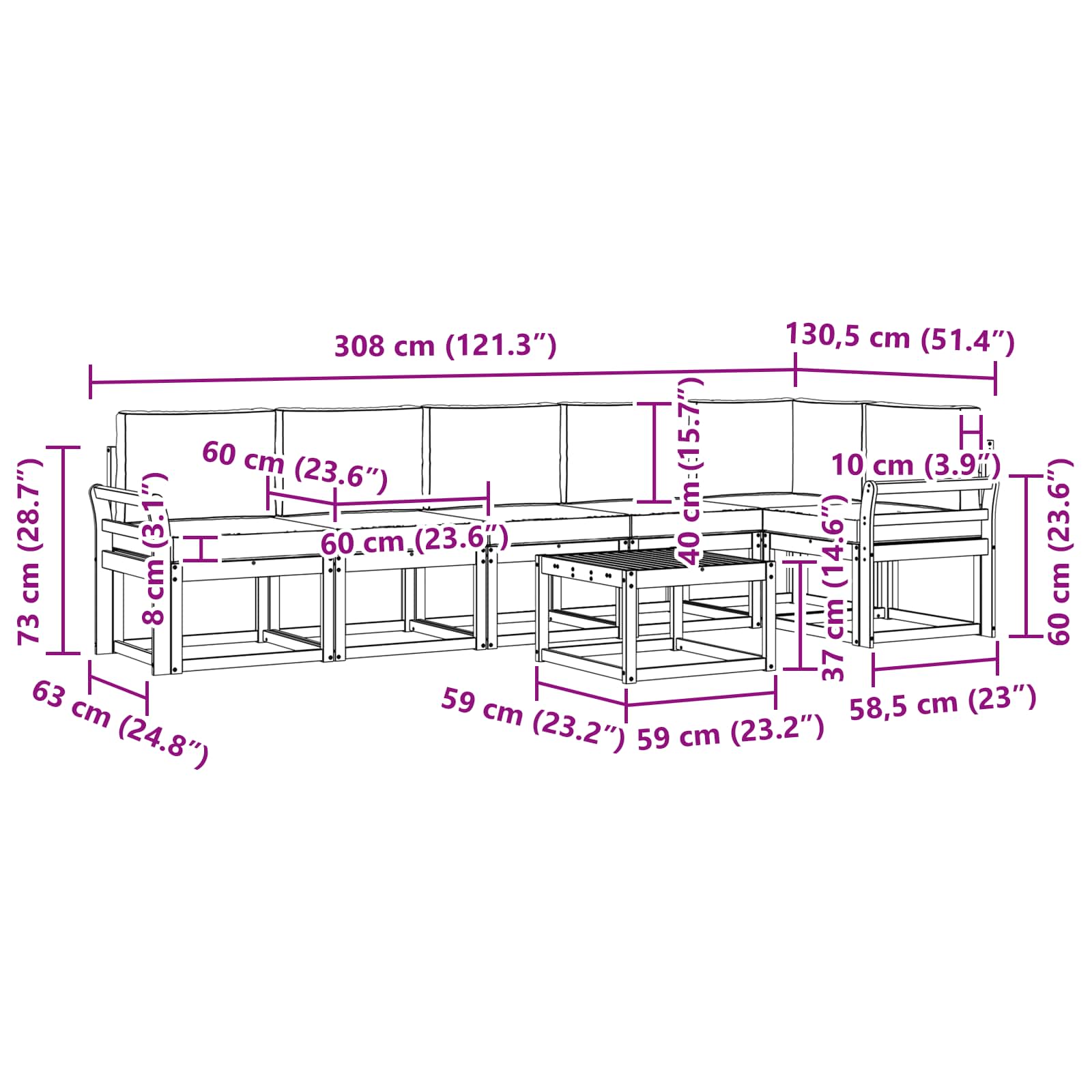 Set vanjskih sofa s jastukom 7 pcs Prirodna i svijetlo siva
