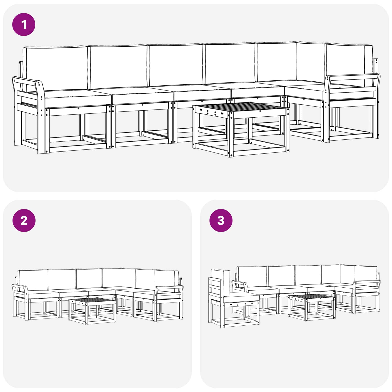 Set vanjskih sofa s jastukom 7 pcs Prirodna i svijetlo siva