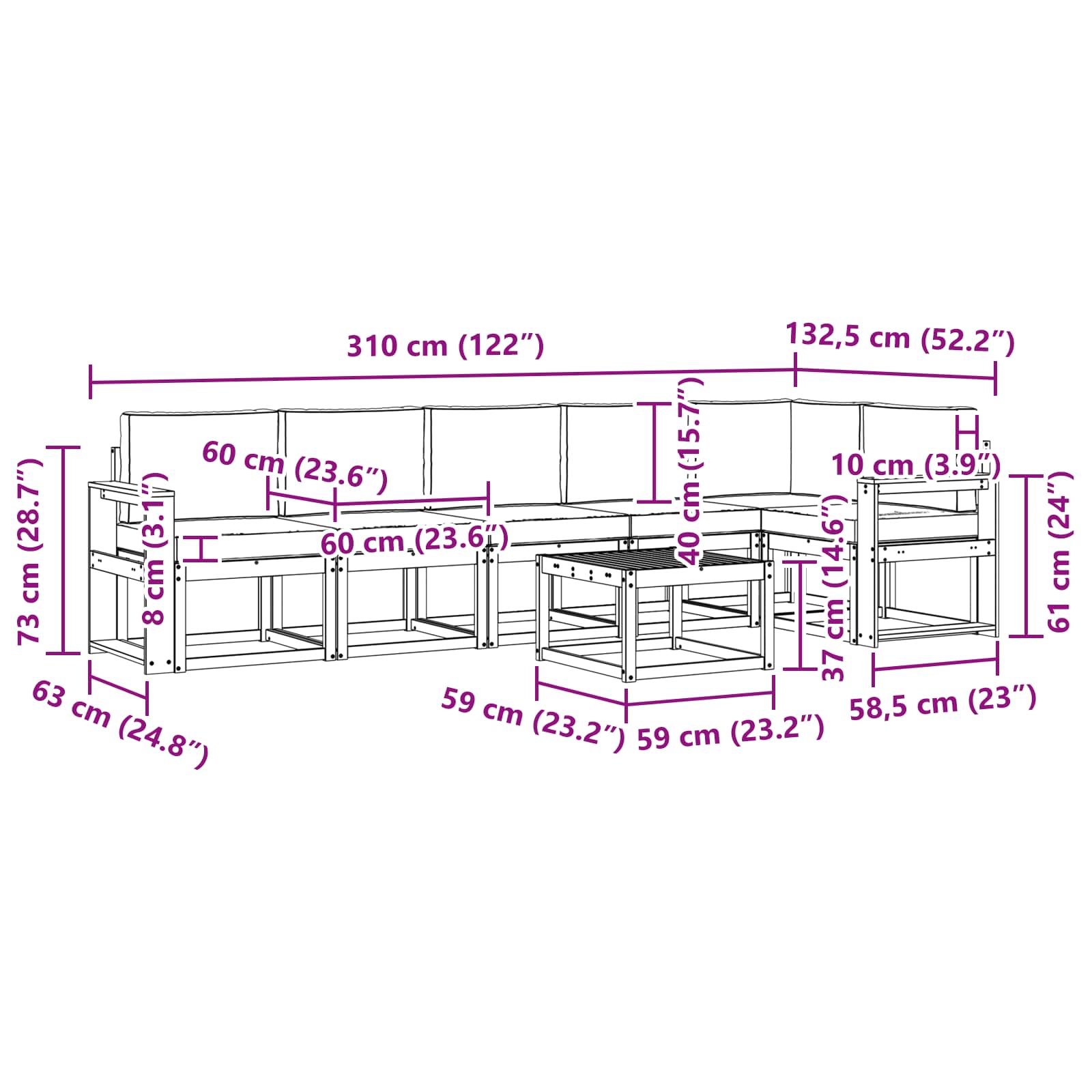 Set vanjskih sofa s jastukom 7 pcs Prirodna i svijetlo siva