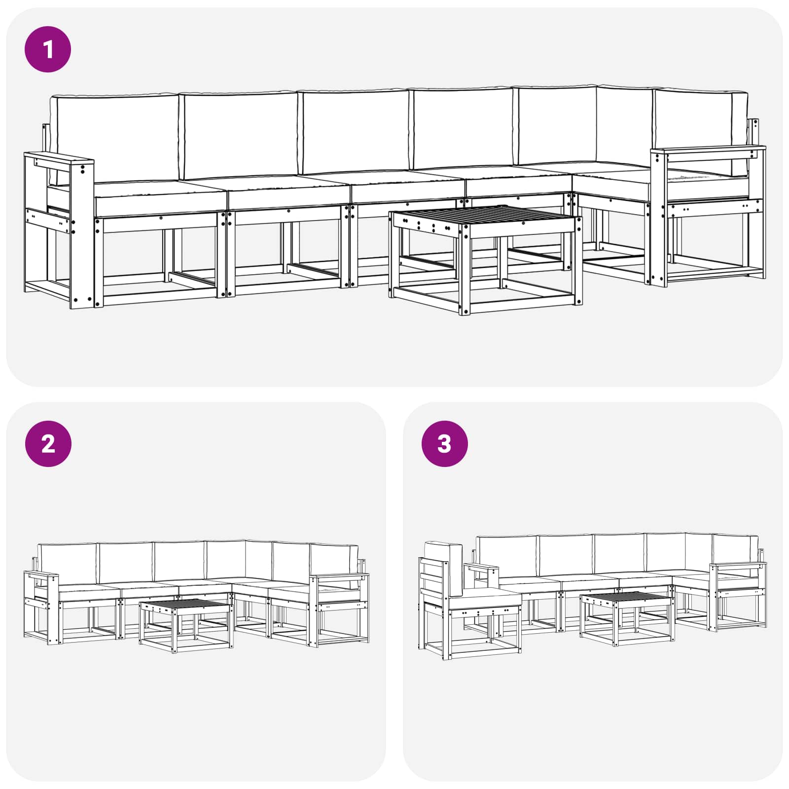 Set vanjskih sofa s jastukom 7 pcs Prirodna i svijetlo siva