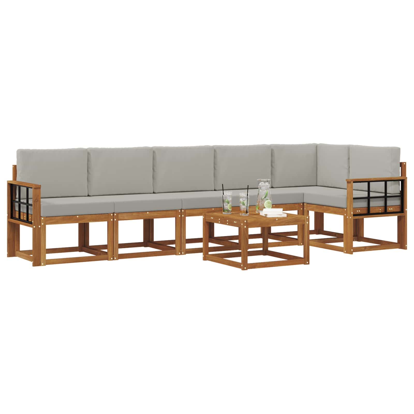 Set vanjskih sofa s jastukom 7 pcs Prirodna i svijetlo siva