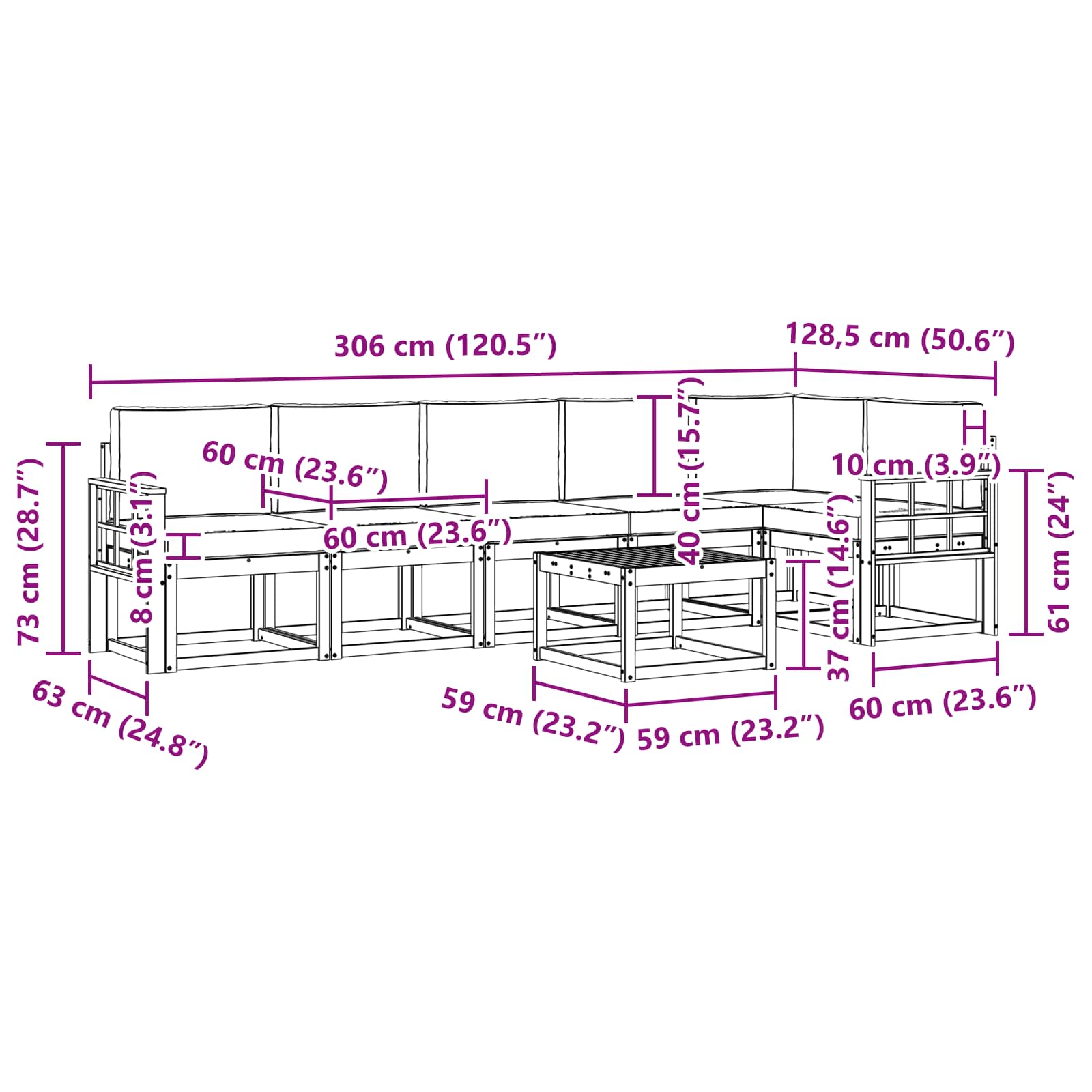 Set vanjskih sofa s jastukom 7 pcs Prirodna i svijetlo siva