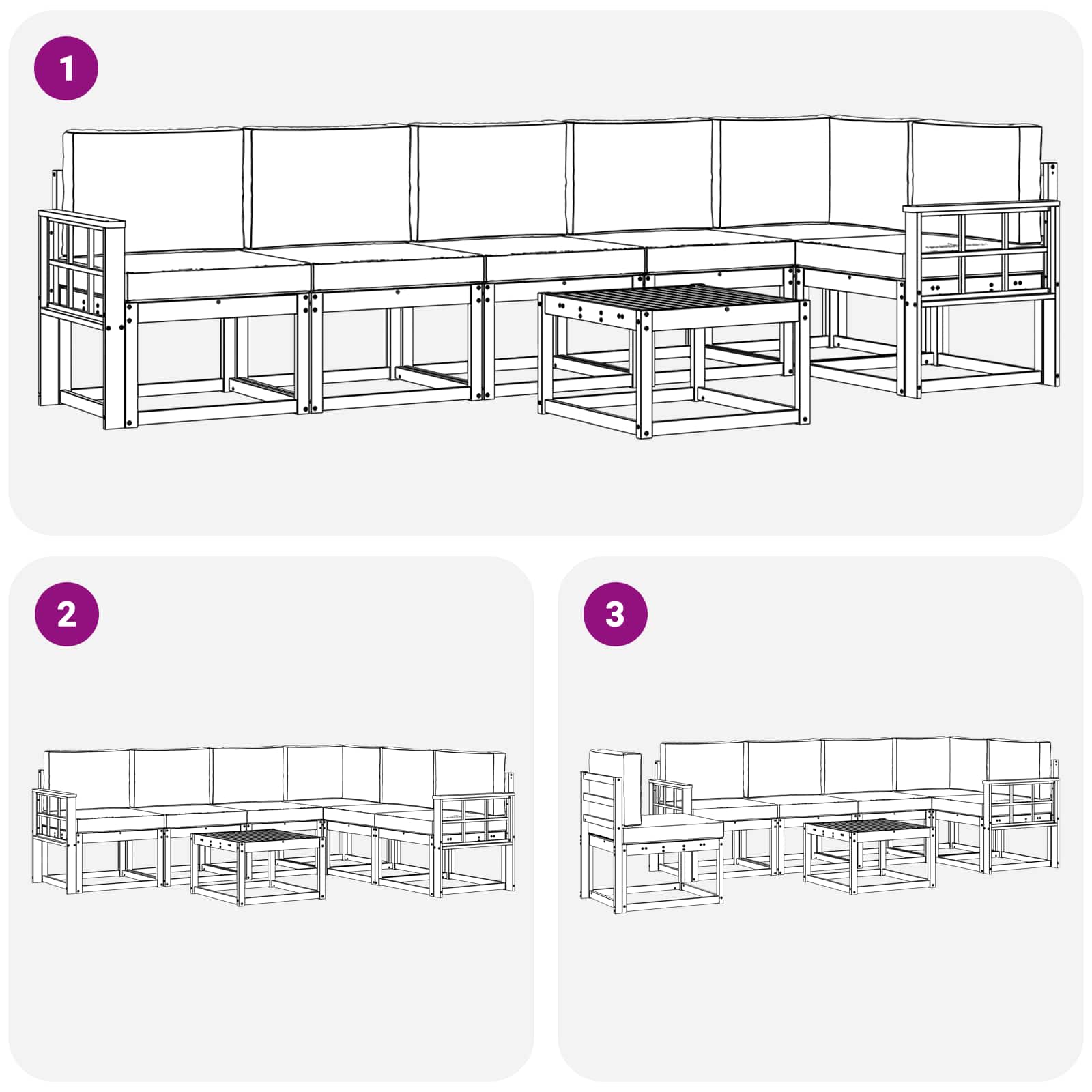 Set vanjskih sofa s jastukom 7 pcs Prirodna i svijetlo siva