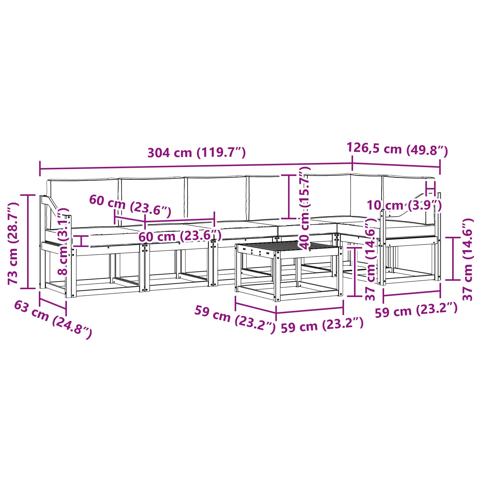 Set vanjskih sofa s jastukom 7 pcs Prirodna i svijetlo siva