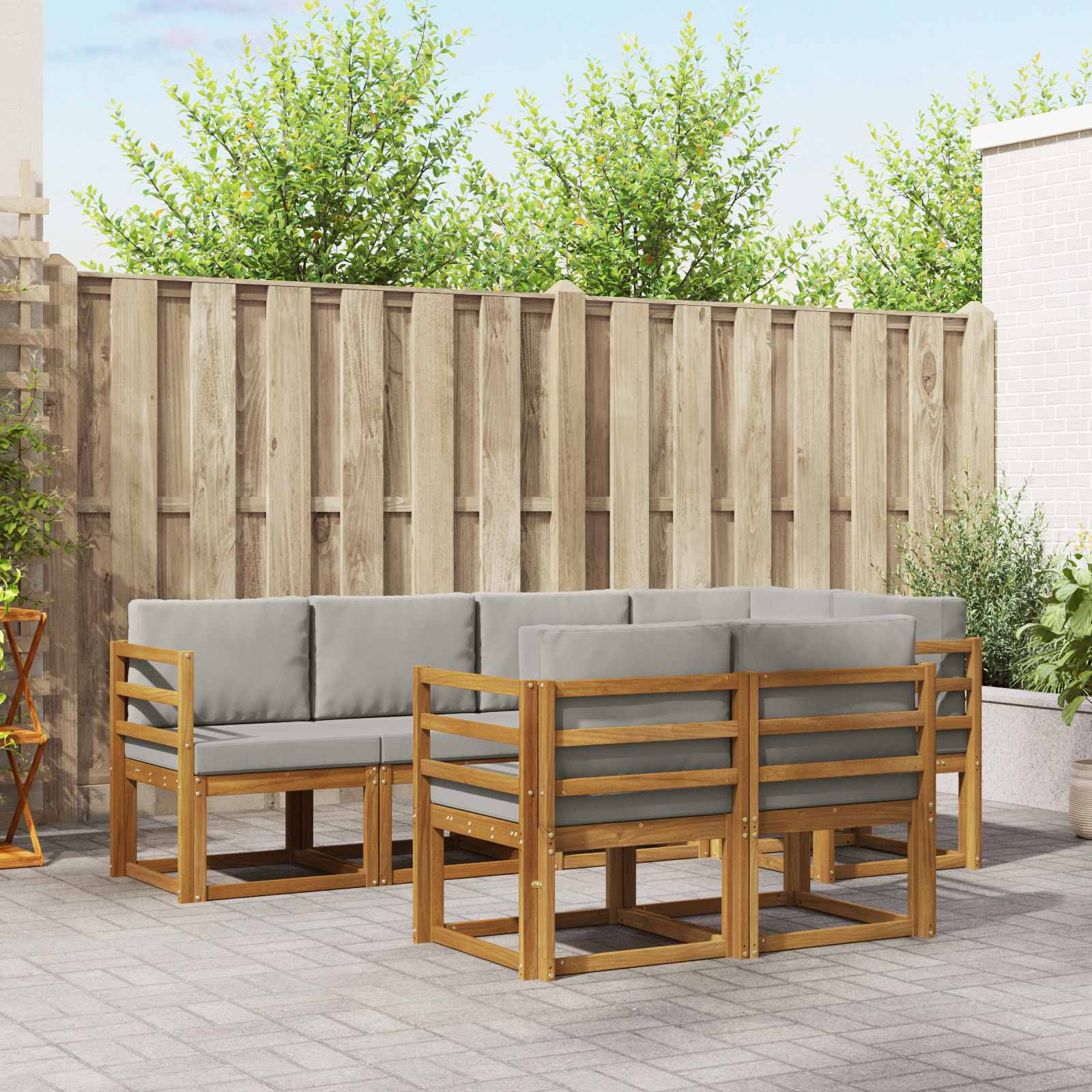 Set vanjskih sofa s jastukom 7 pcs Prirodna i svijetlo siva
