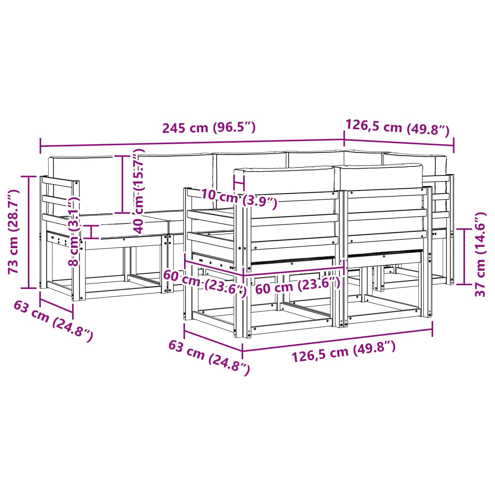 Set vanjskih sofa s jastukom 7 pcs Prirodna i svijetlo siva
