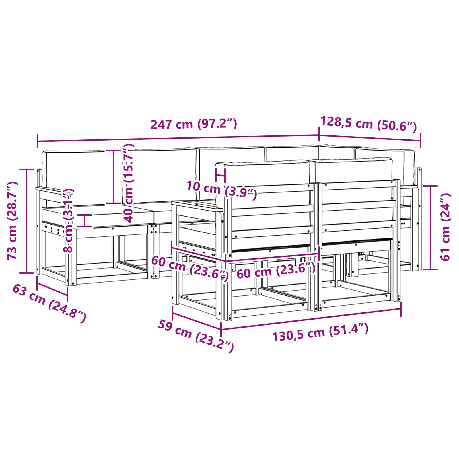 Set vanjskih sofa s jastukom 7 pcs Prirodna i svijetlo siva