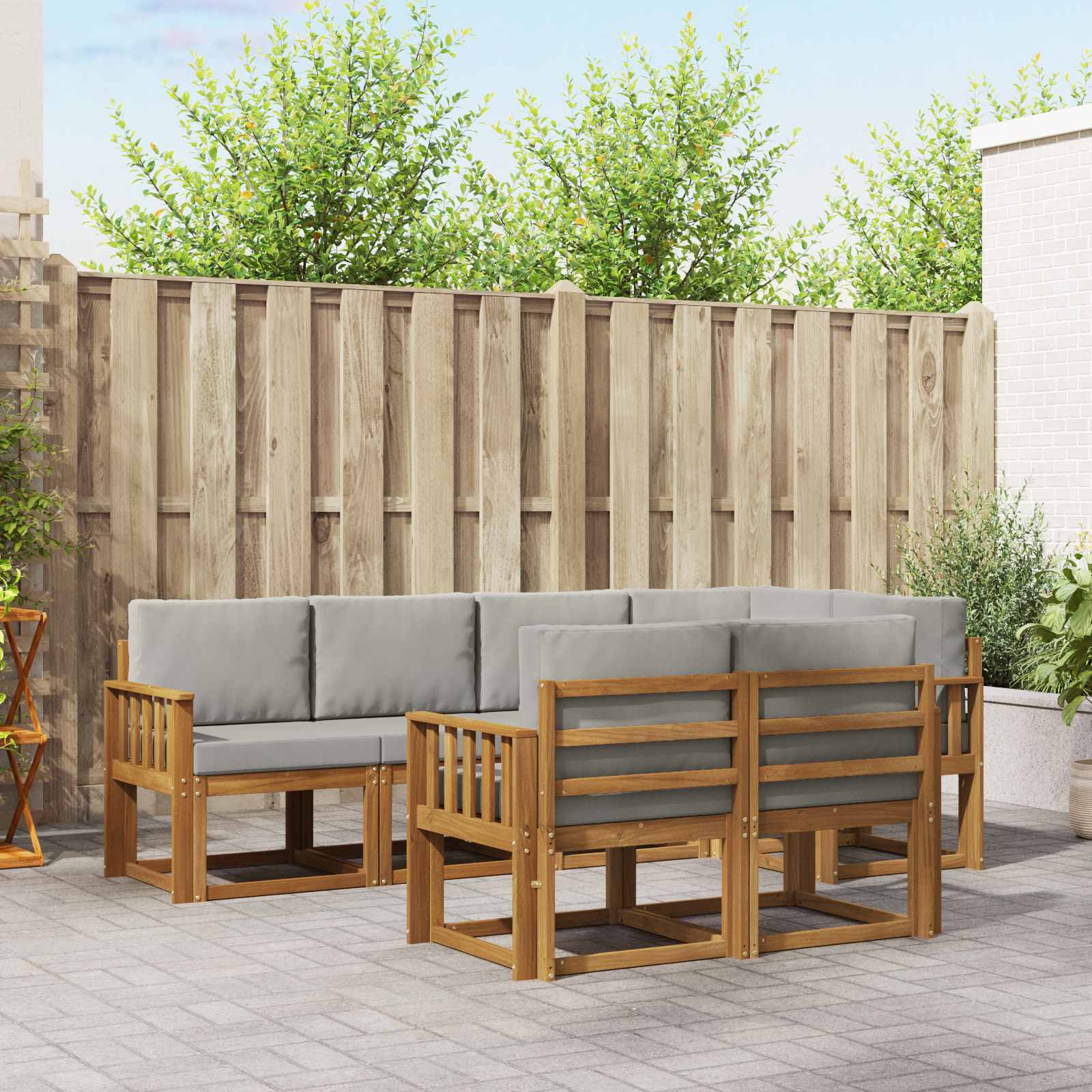 Set vanjskih sofa s jastukom 7 pcs Prirodna i svijetlo siva
