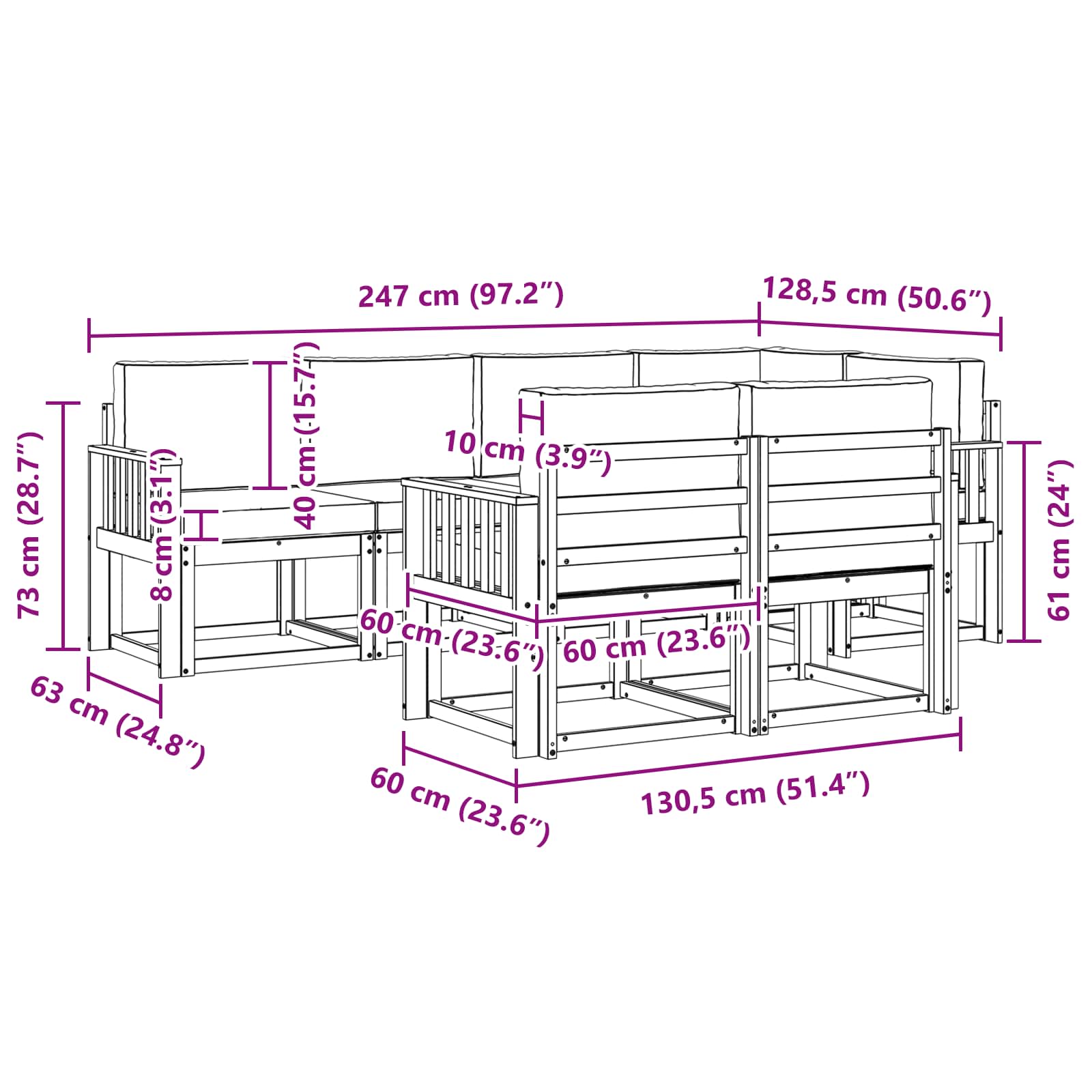 Set vanjskih sofa s jastukom 7 pcs Prirodna i svijetlo siva
