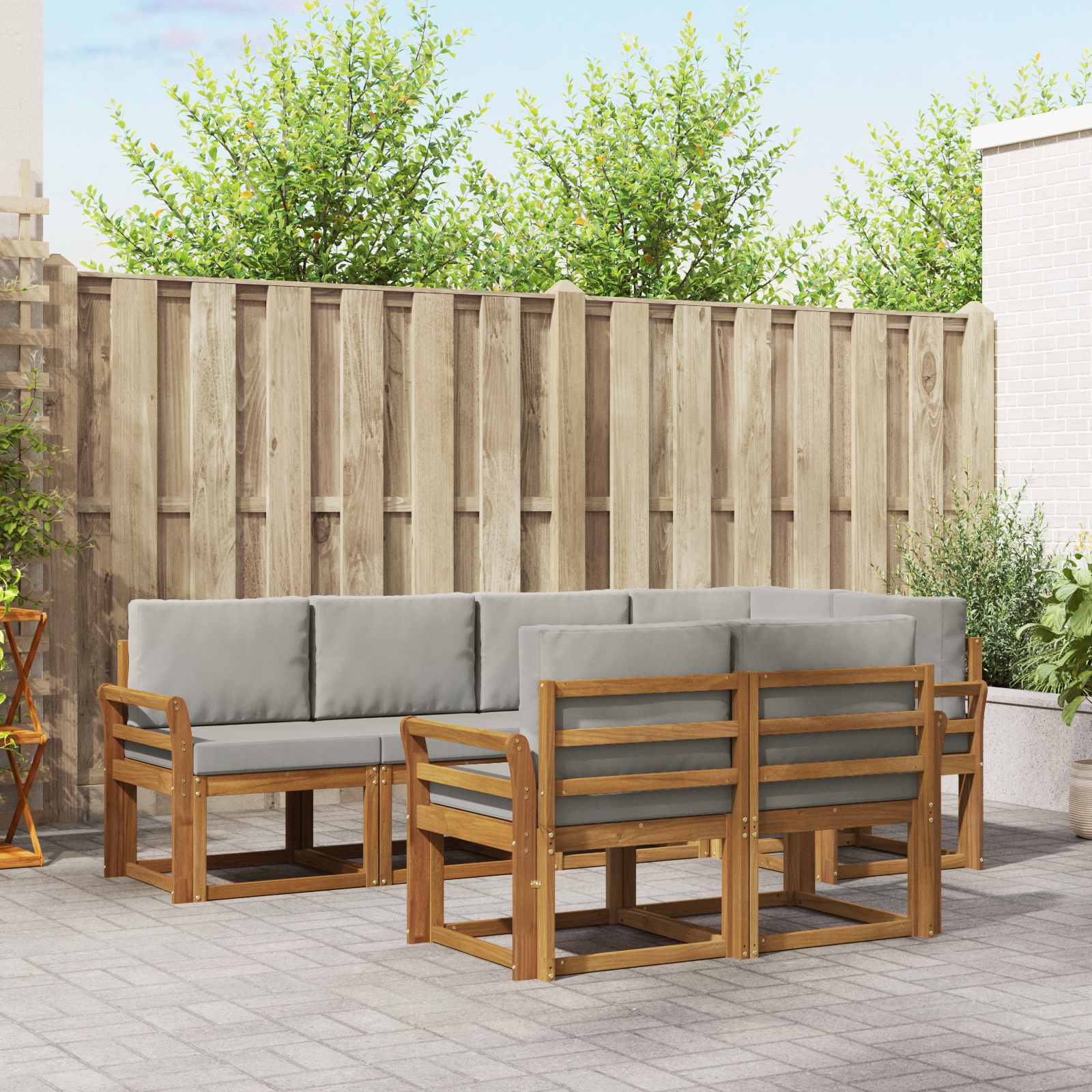 Set vanjskih sofa s jastukom 7 pcs Prirodna i svijetlo siva