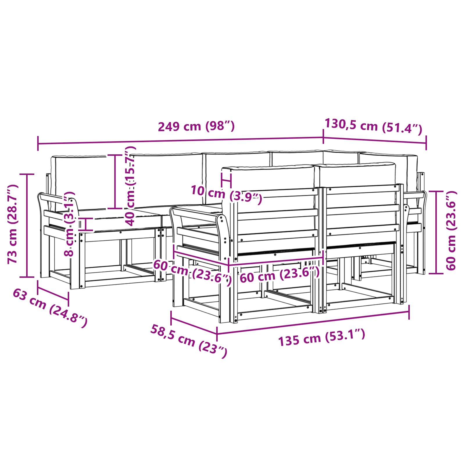 Set vanjskih sofa s jastukom 7 pcs Prirodna i svijetlo siva