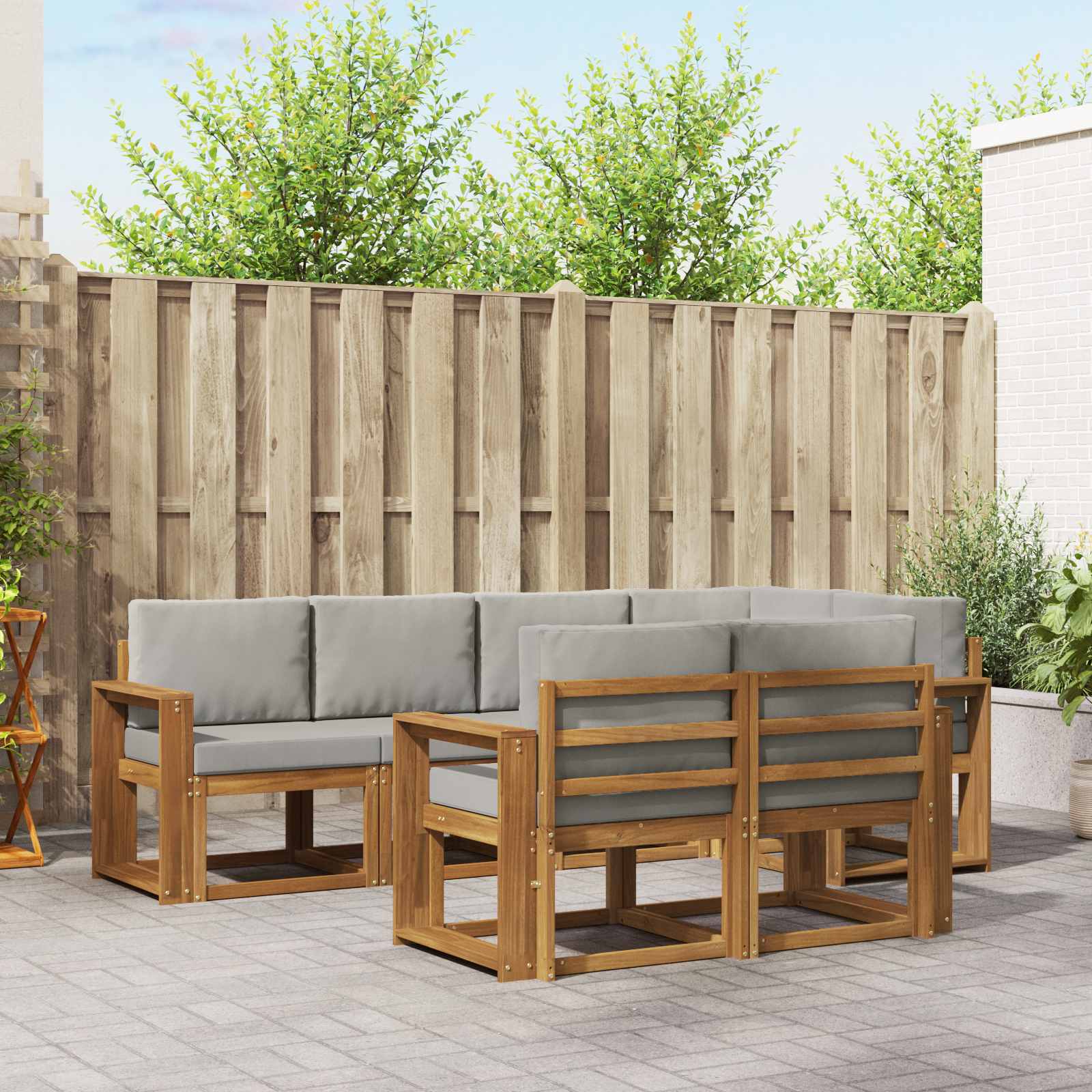 Set vanjskih sofa s jastukom 7 pcs Prirodna i svijetlo siva