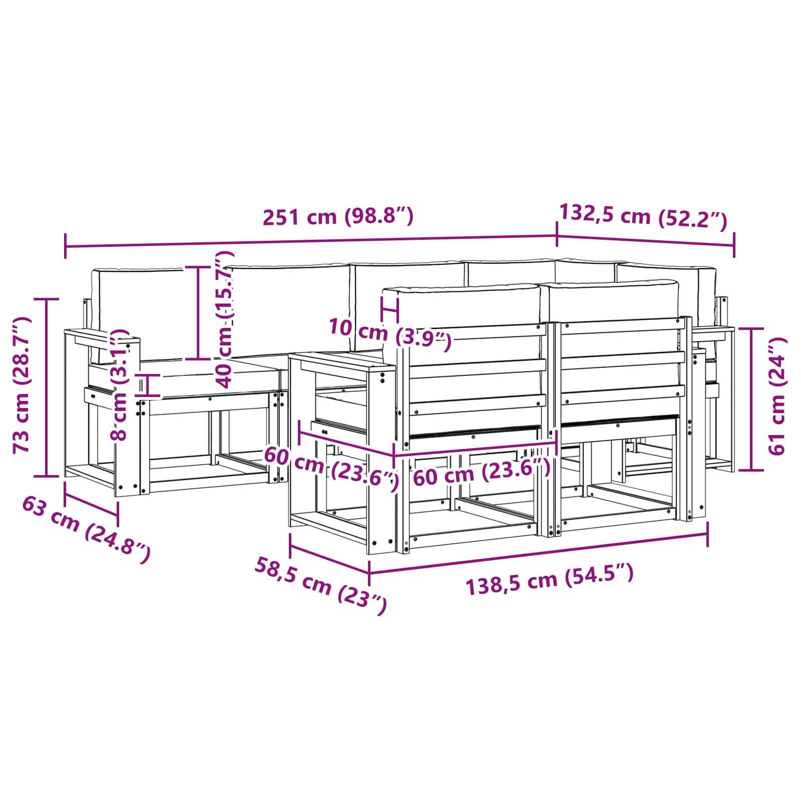 Set vanjskih sofa s jastukom 7 pcs Prirodna i svijetlo siva