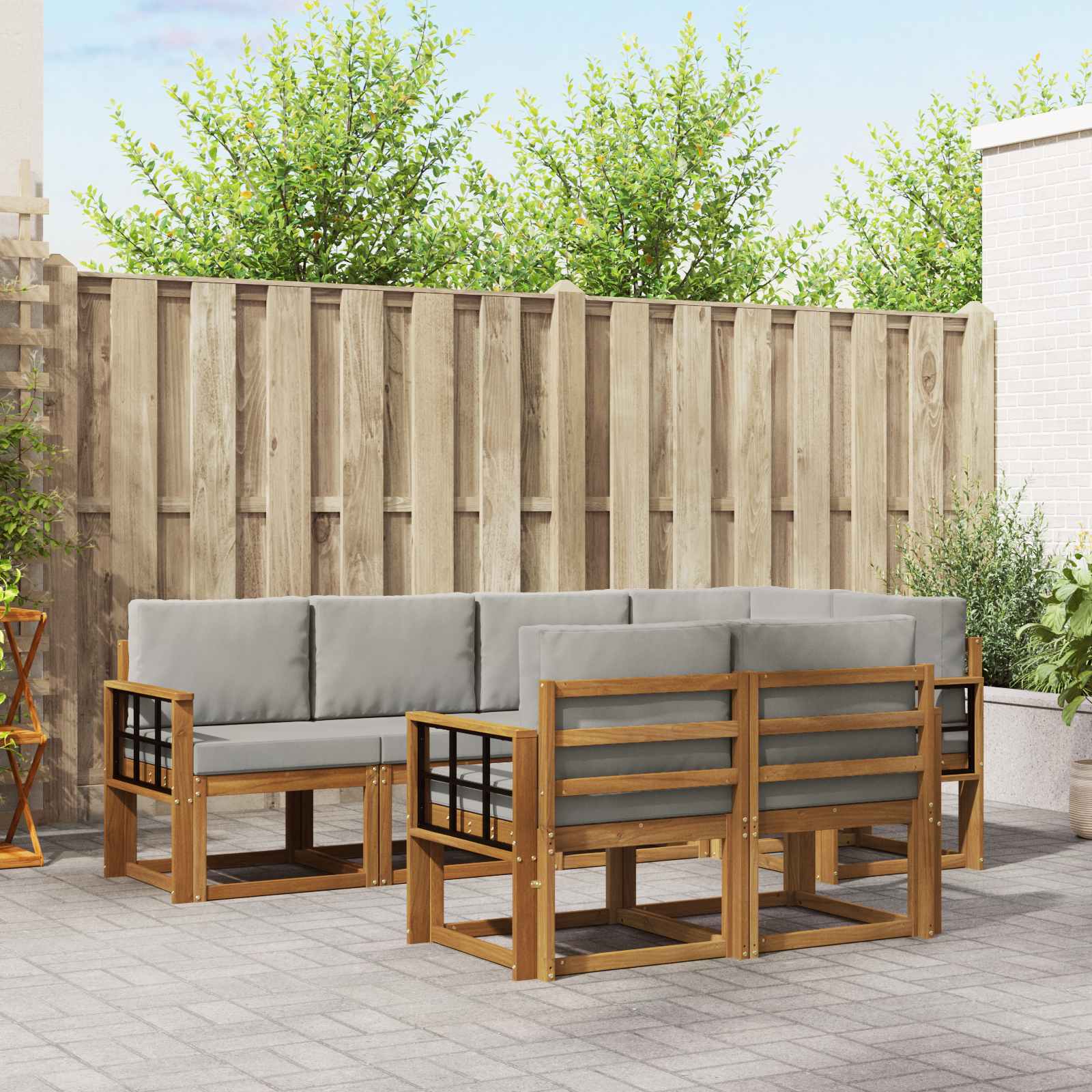 Set vanjskih sofa s jastukom 7 pcs Prirodna i svijetlo siva