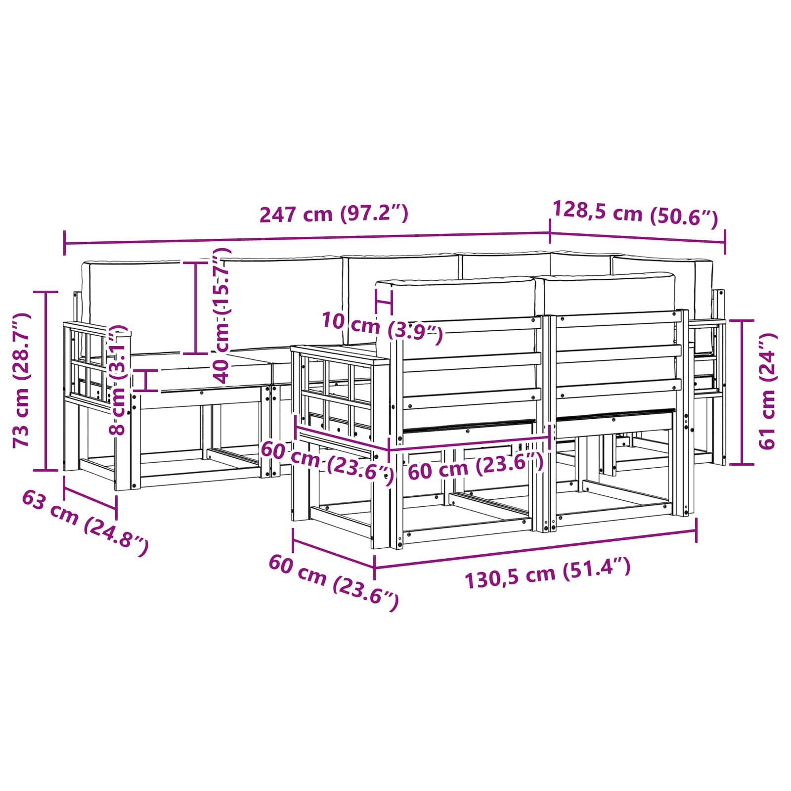 Set vanjskih sofa s jastukom 7 pcs Prirodna i svijetlo siva