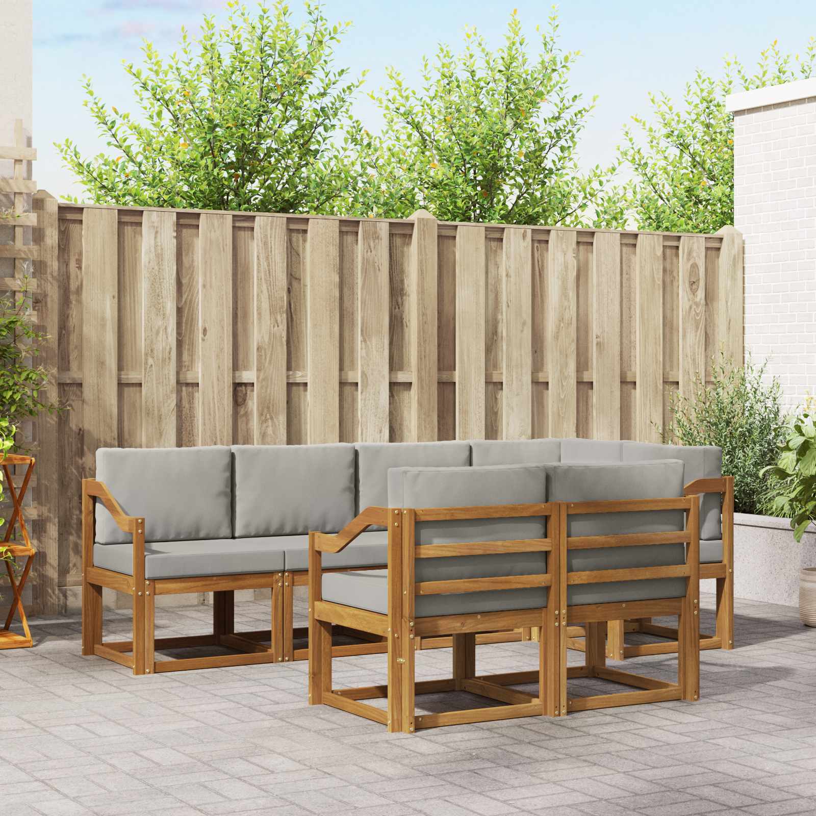 Set vanjskih sofa s jastukom 7 pcs Prirodna i svijetlo siva