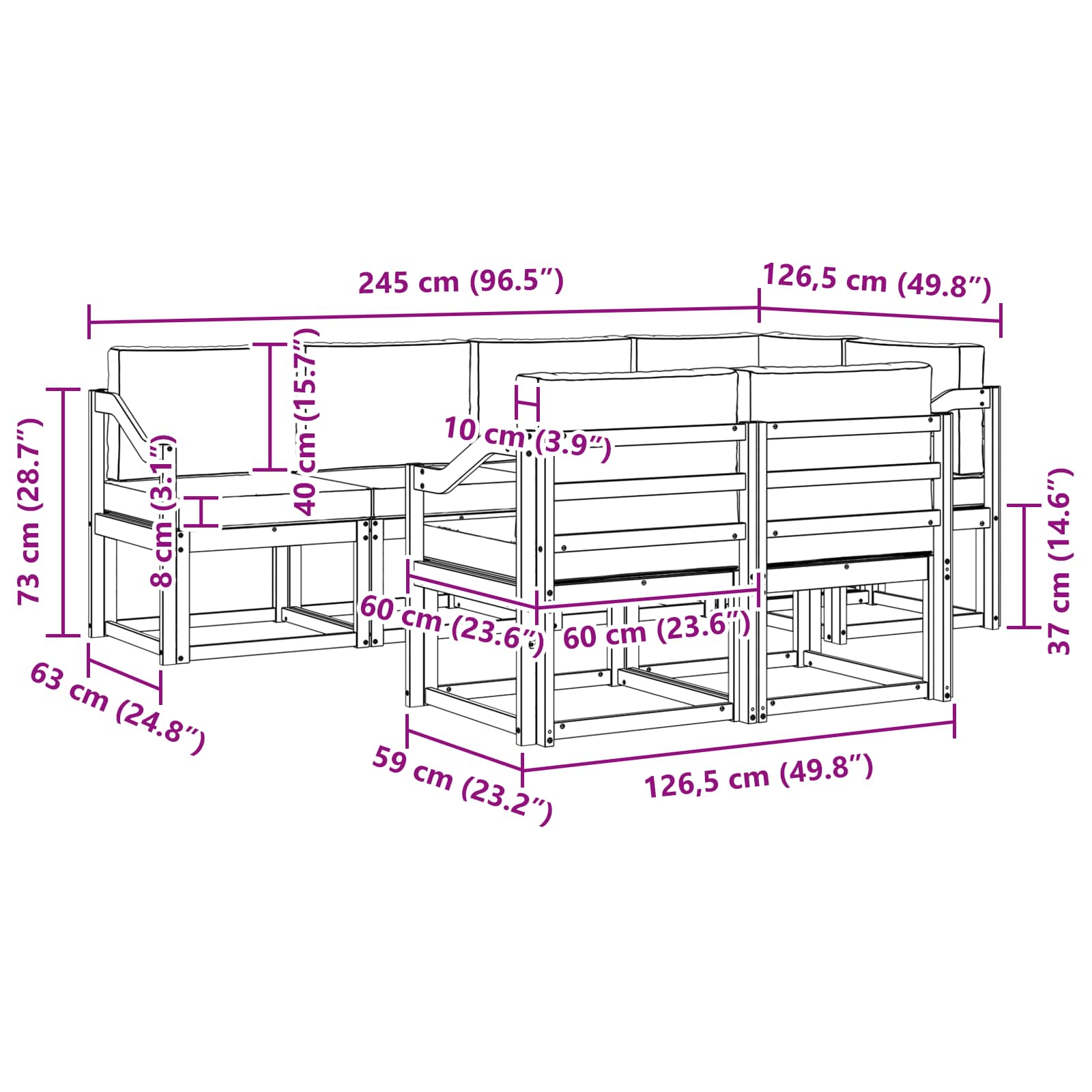 Set vanjskih sofa s jastukom 7 pcs Prirodna i svijetlo siva