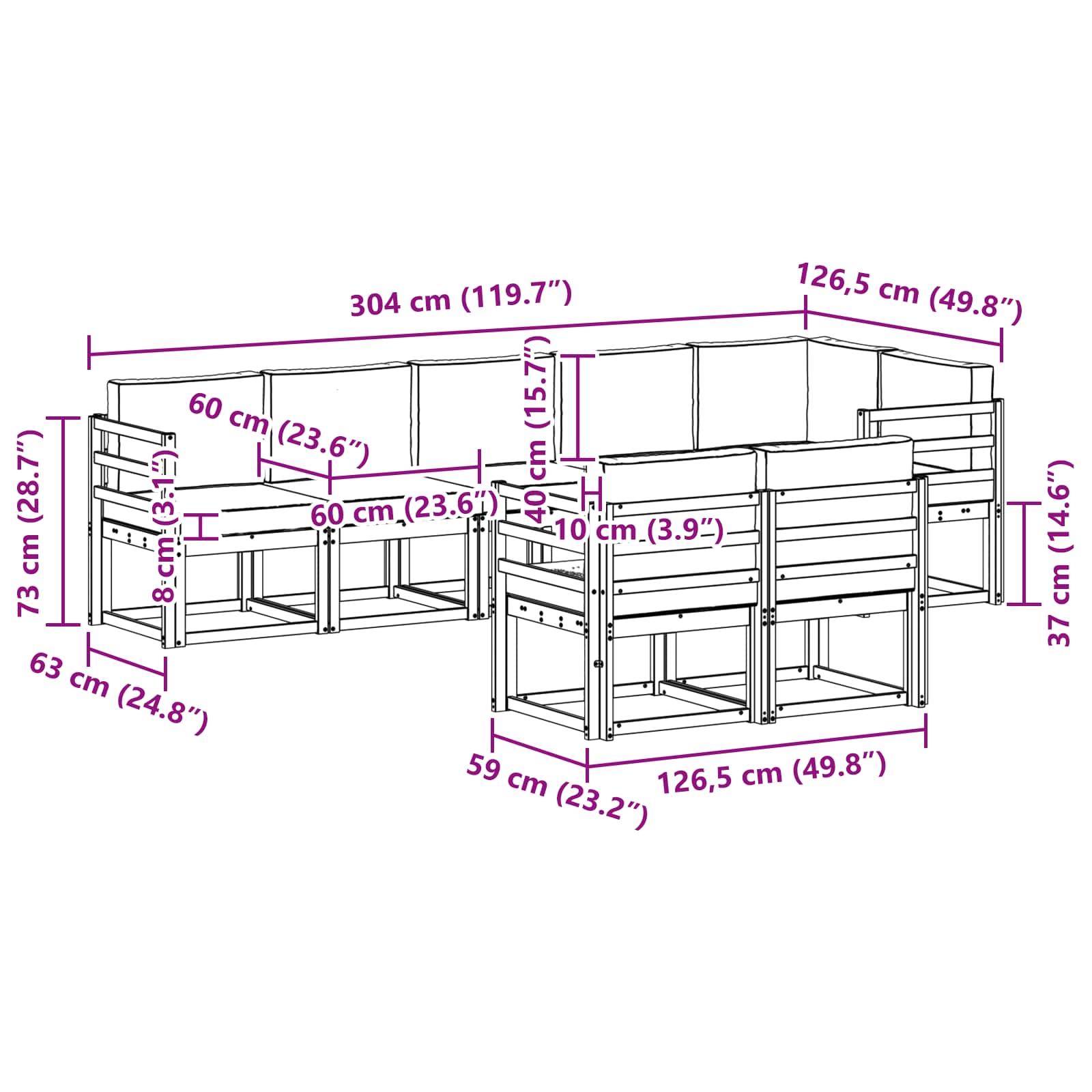 Set vanjskih sofa s jastukom 8 pcs Prirodna i svijetlo siva