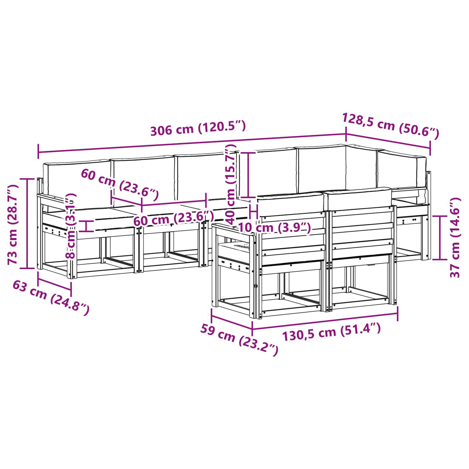 Set vanjskih sofa s jastukom 8 pcs Prirodna i svijetlo siva