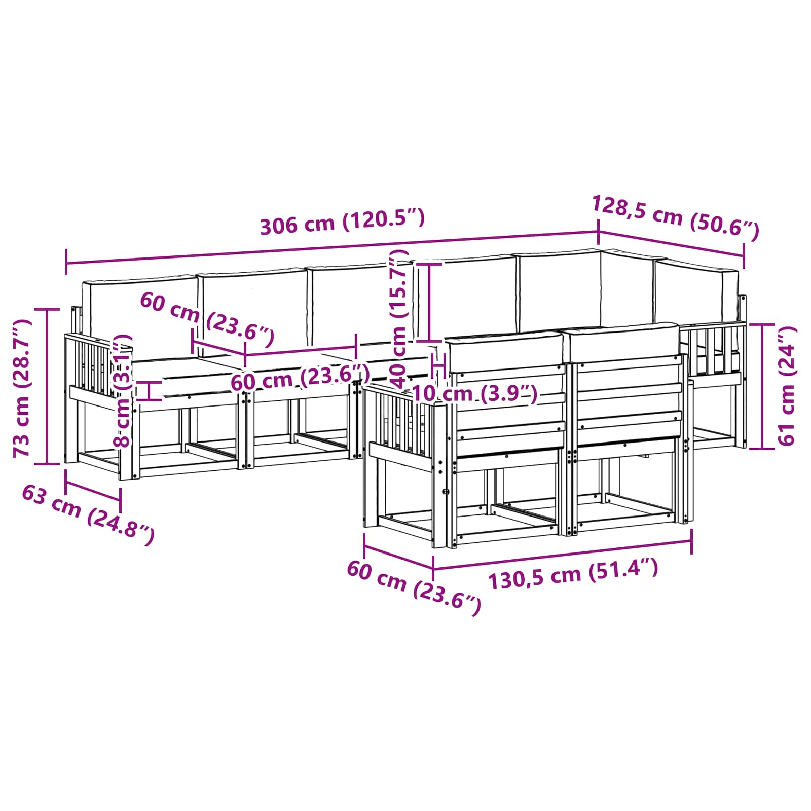 Set vanjskih sofa s jastukom 8 pcs Prirodna i svijetlo siva