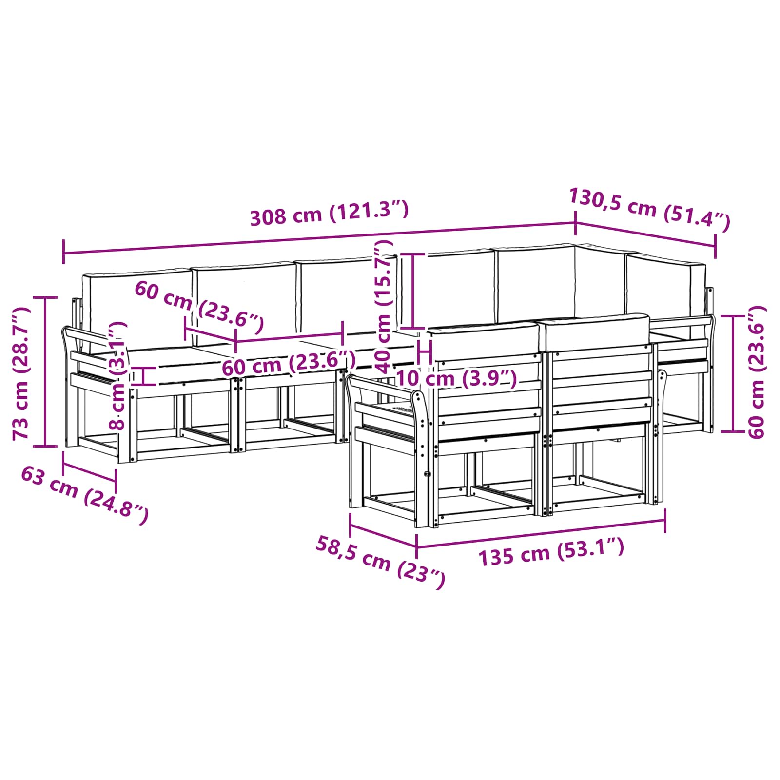 Set vanjskih sofa s jastukom 8 pcs Prirodna i svijetlo siva