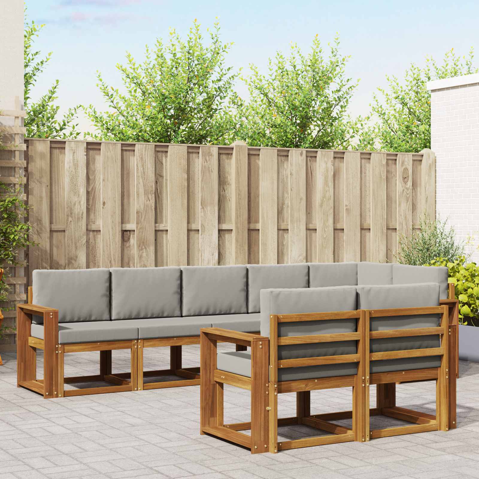 Set vanjskih sofa s jastukom 8 pcs Prirodna i svijetlo siva
