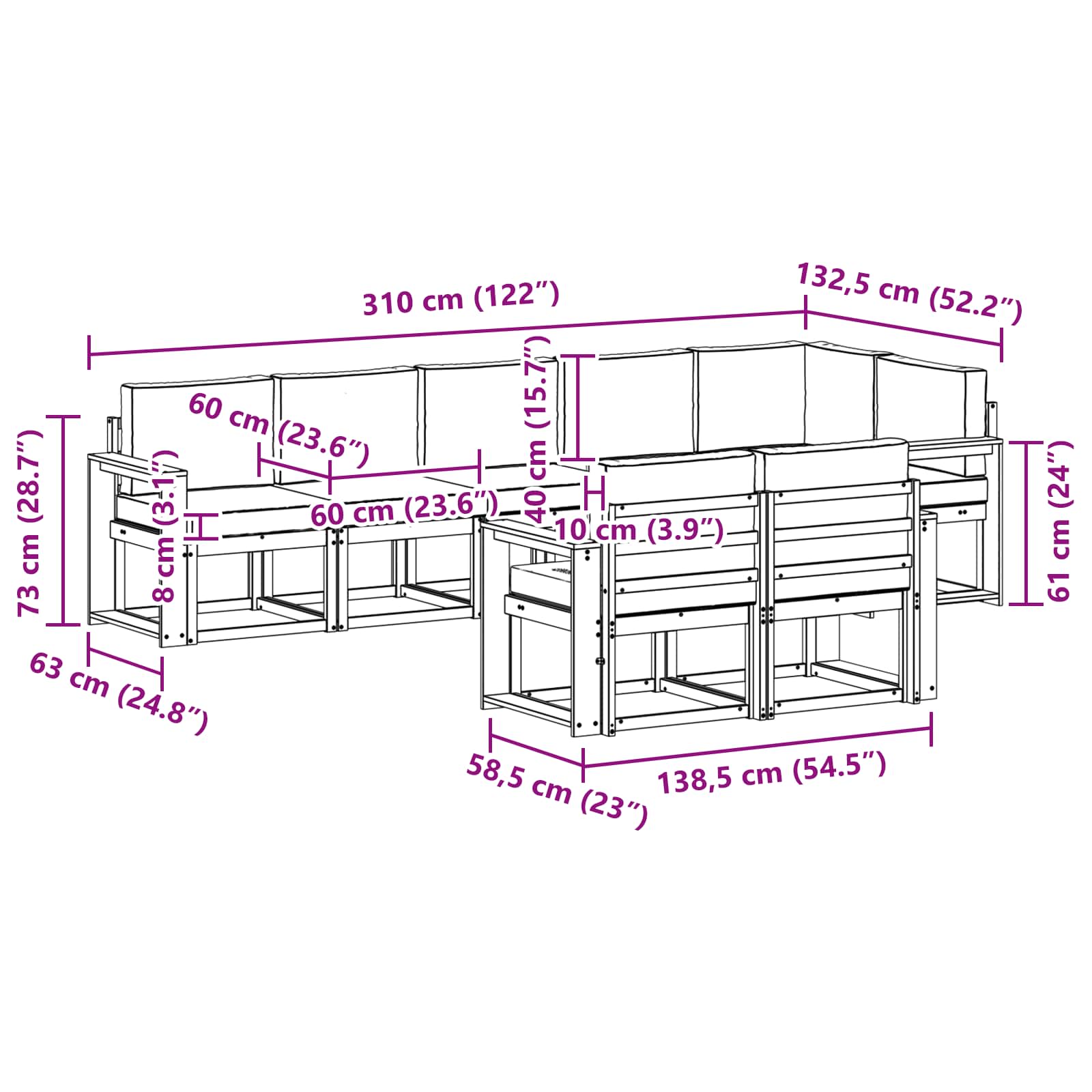 Set vanjskih sofa s jastukom 8 pcs Prirodna i svijetlo siva