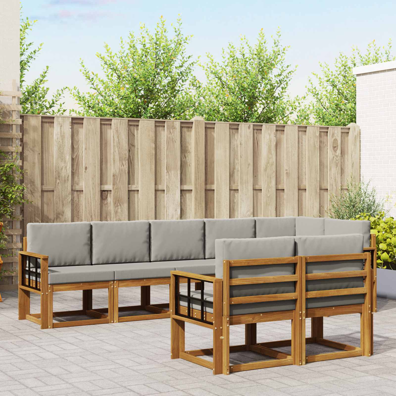 Set vanjskih sofa s jastukom 8 pcs Prirodna i svijetlo siva