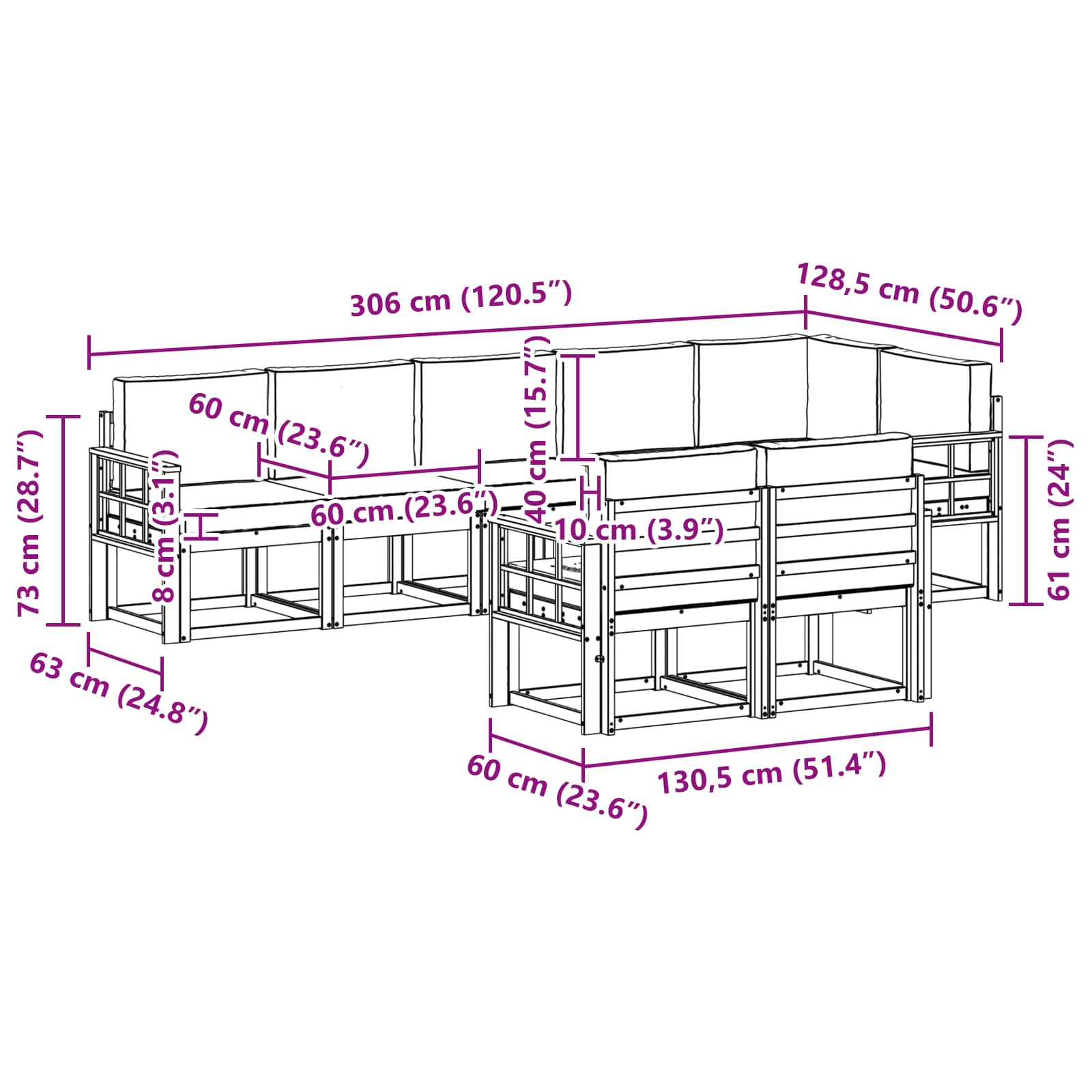 Set vanjskih sofa s jastukom 8 pcs Prirodna i svijetlo siva