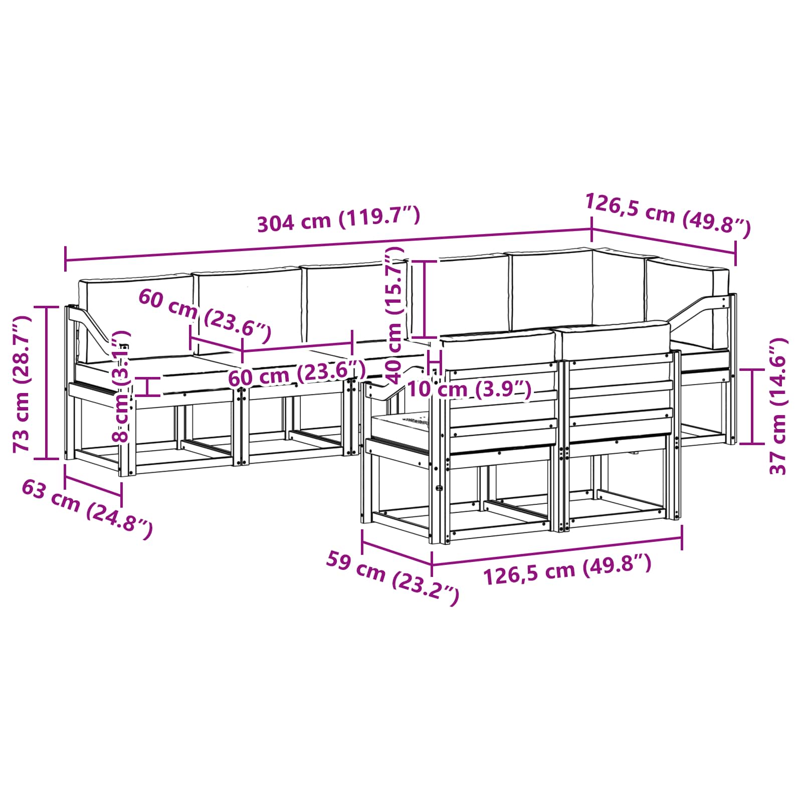 Set vanjskih sofa s jastukom 8 pcs Prirodna i svijetlo siva