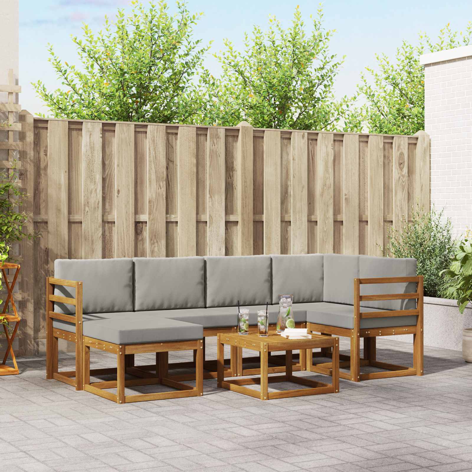 Set vanjskih sofa s jastukom 7 pcs Prirodna i svijetlo siva