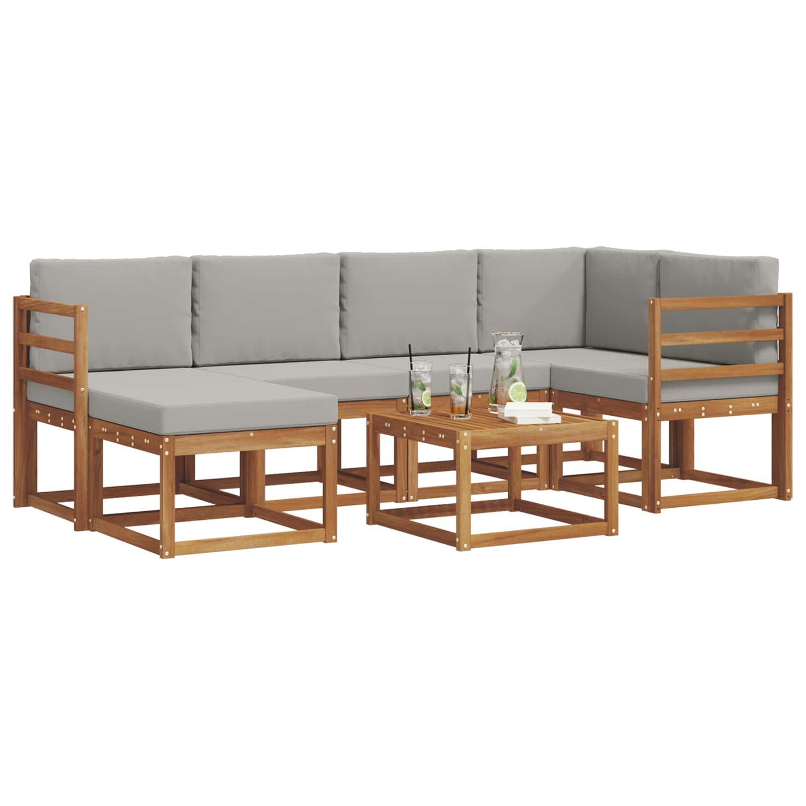 Set vanjskih sofa s jastukom 7 pcs Prirodna i svijetlo siva