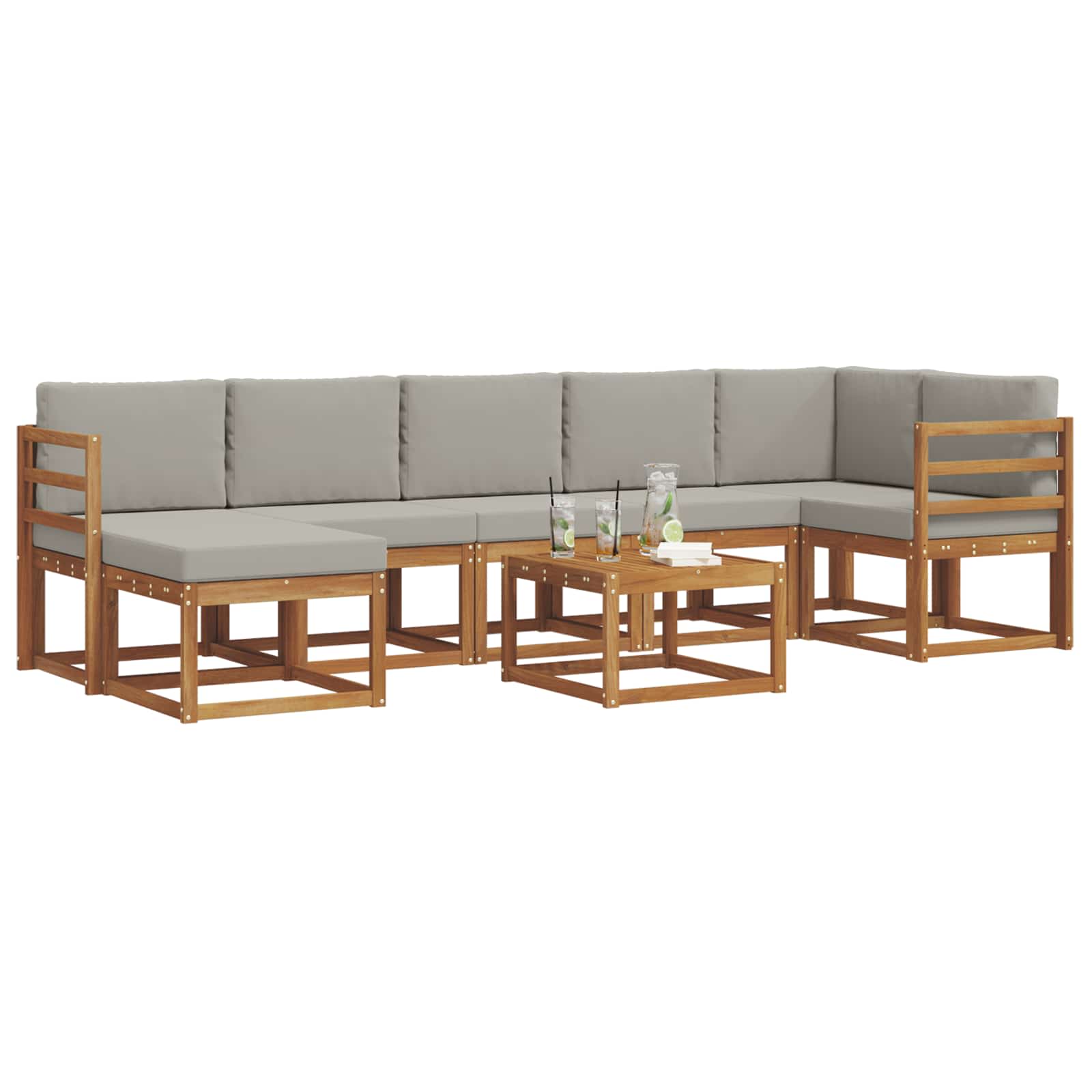 Set vanjskih sofa s jastukom 8 pcs Prirodna i svijetlo siva