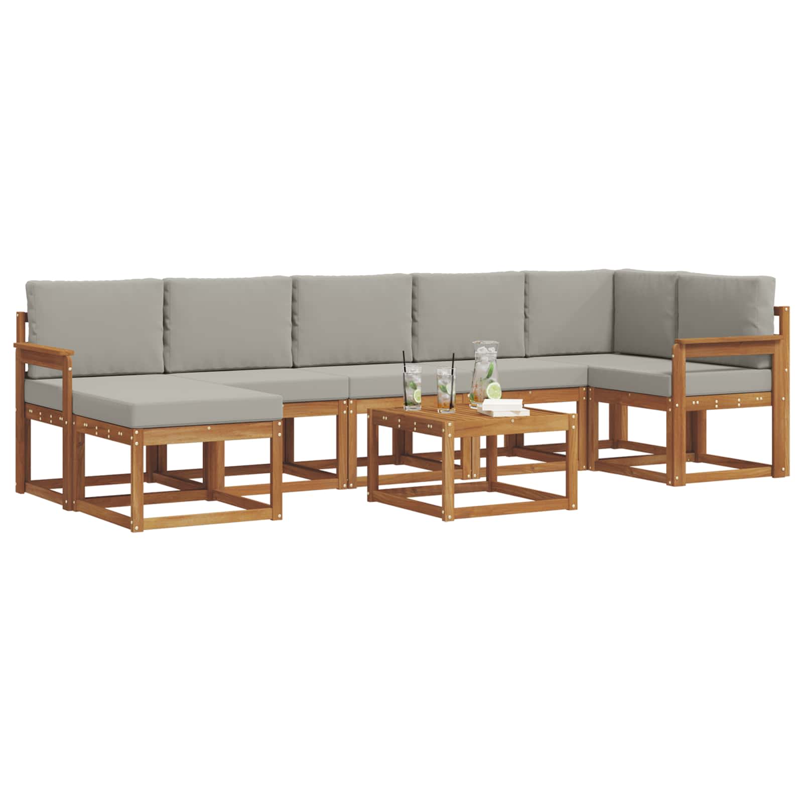 Set vanjskih sofa s jastukom 8 pcs Prirodna i svijetlo siva