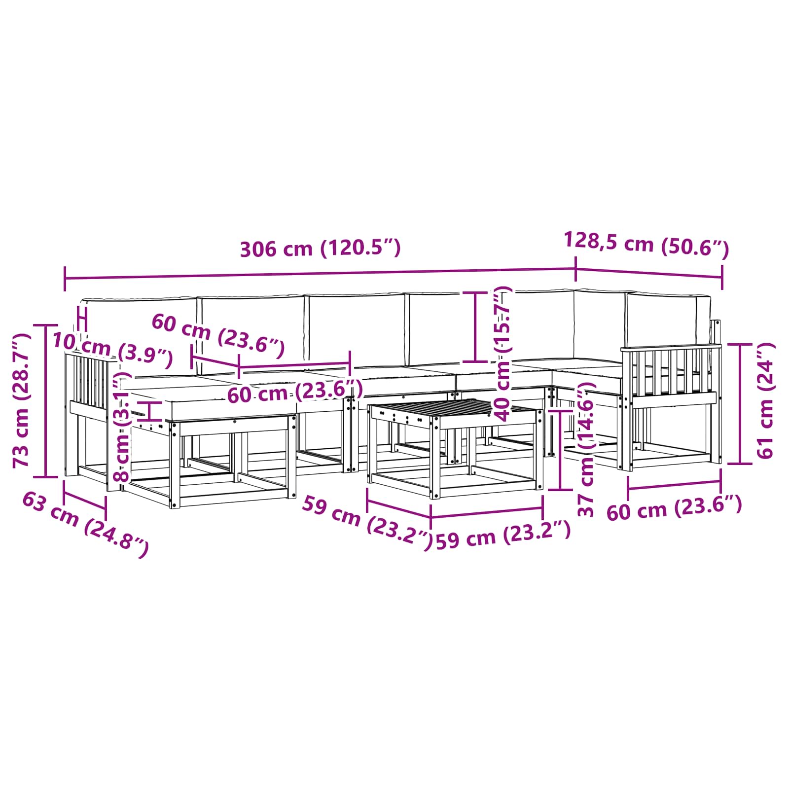 Set vanjskih sofa s jastukom 8 pcs Prirodna i svijetlo siva